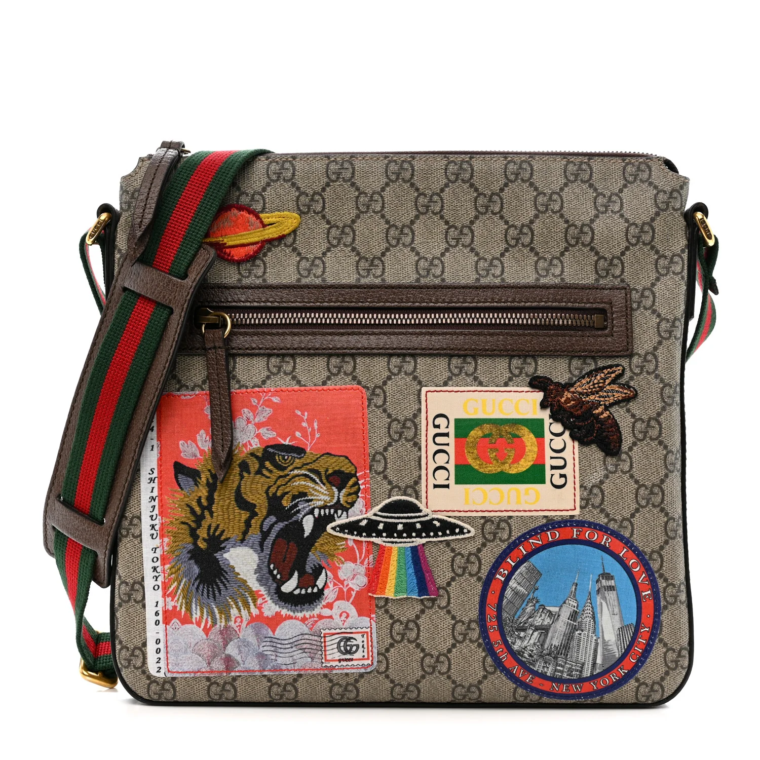 Soft GG Supreme Monogram Courrier Web Medium Flat Messenger Bag Beige New Acero Multicolor