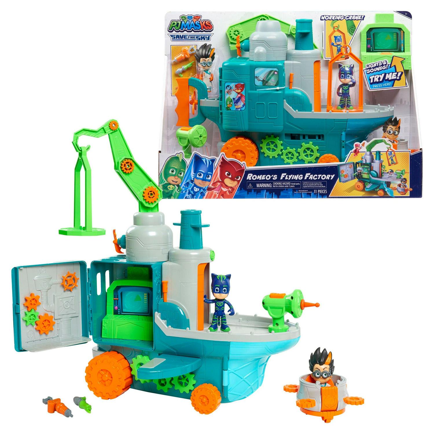 Romeo-s Flying Factory Playset with Lights. Sounds. and Secret Compartment. Kids Toys for Ages 3 Up. Gifts and Presents