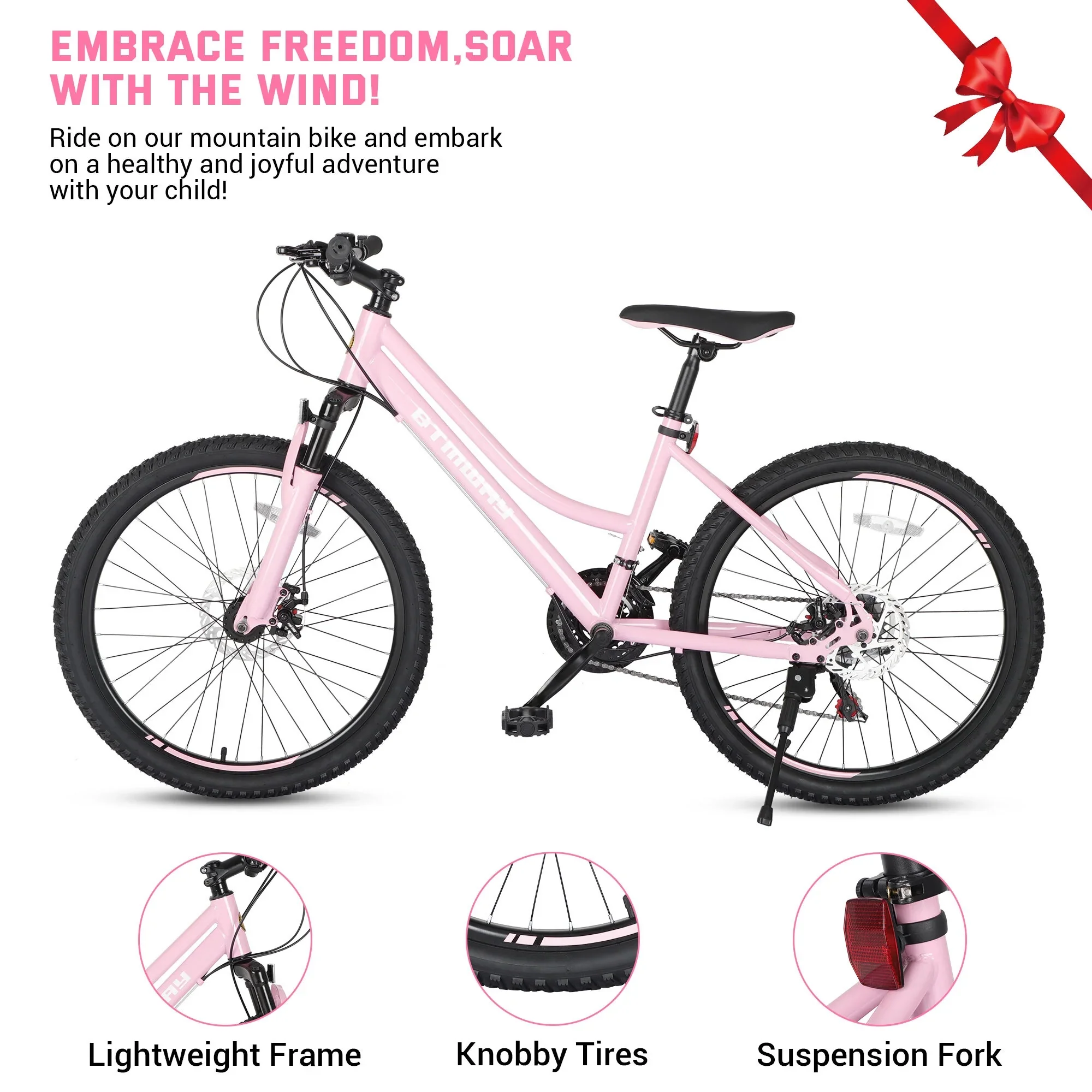 SHINPT 24 Mountain Bike for Teenagers and Adult, Mountain Bicycles with Dual Disc Brakes, Shimano 21 Speeds Bicycles for Men Women, Adult Bicycle with Comfort Saddle, Commuter Bike