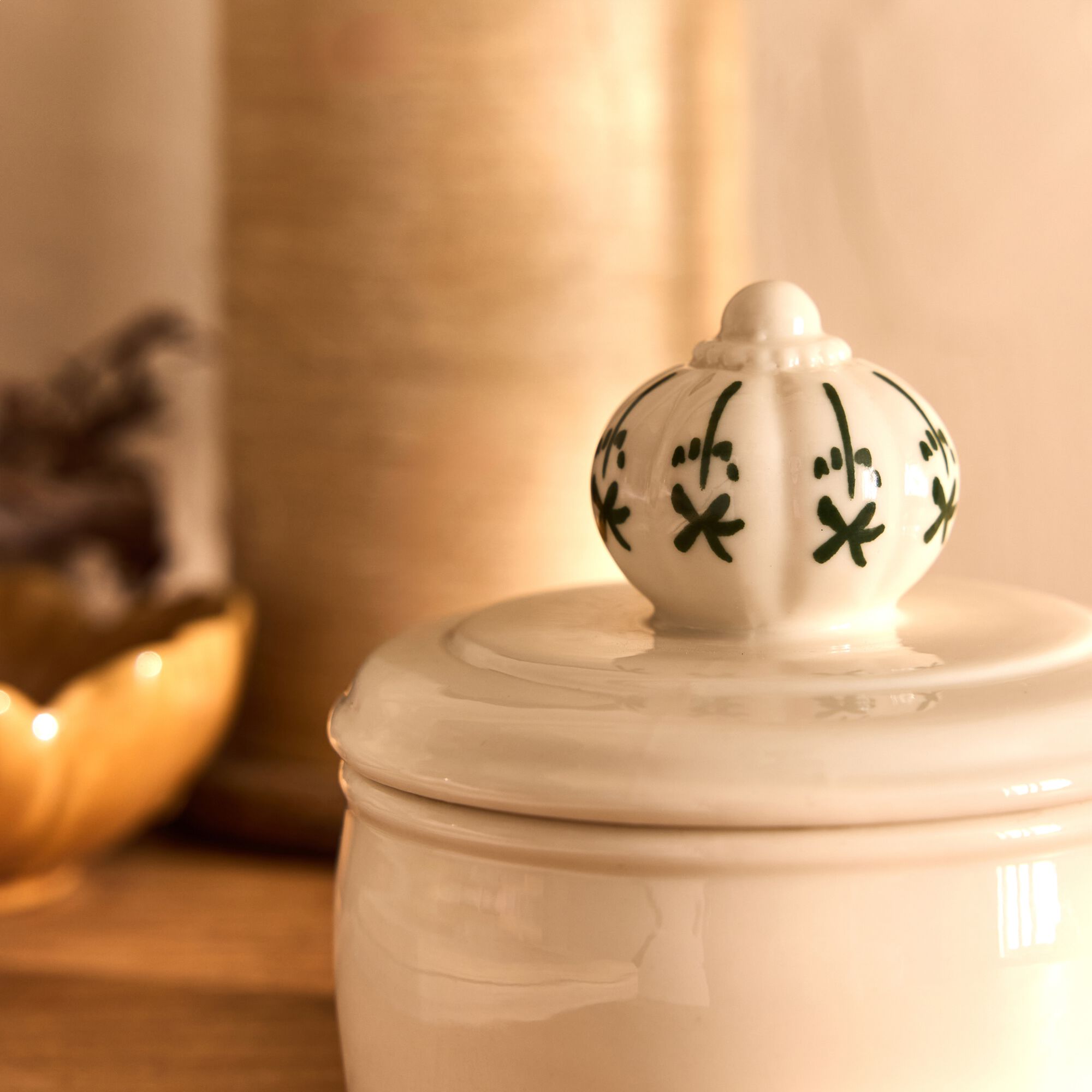 OLMEDO - Boite déco en grès D10xH9,8cm - blanc