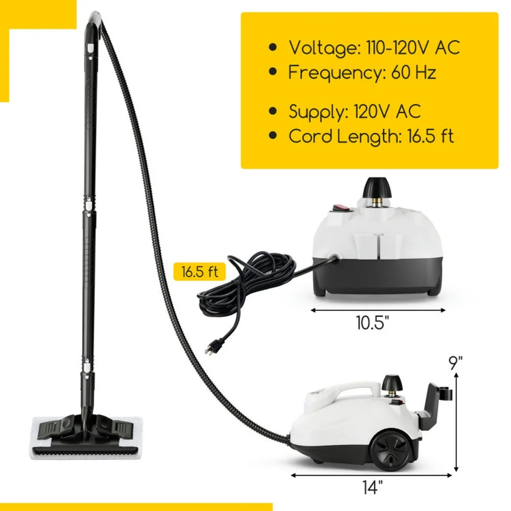 Spaco Multipurpose Steam Cleaner 1800W Portable Household Steamer with 61 oz Large Tank, 1800W Steam Cleaner with 15 Versatile Accessories, Gray & White