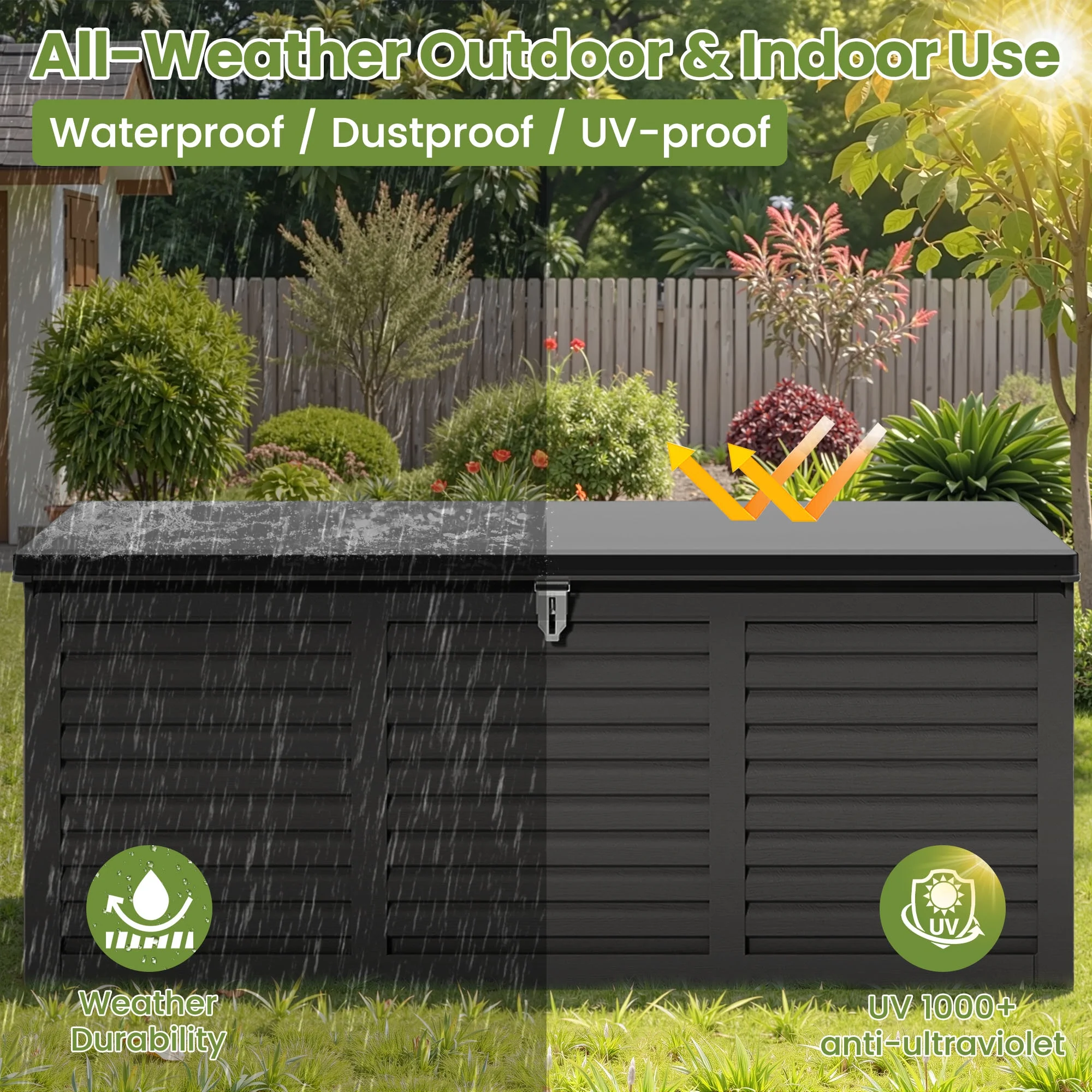 Outdoor Storage Box, 130GAL Waterproof Deck Box, Lockable Pool Patio Storage Indoor Toy Box, Outdoor Storage Bench for Porch, Max Load Weight 500LBS(130Gal-Black) - Image 10