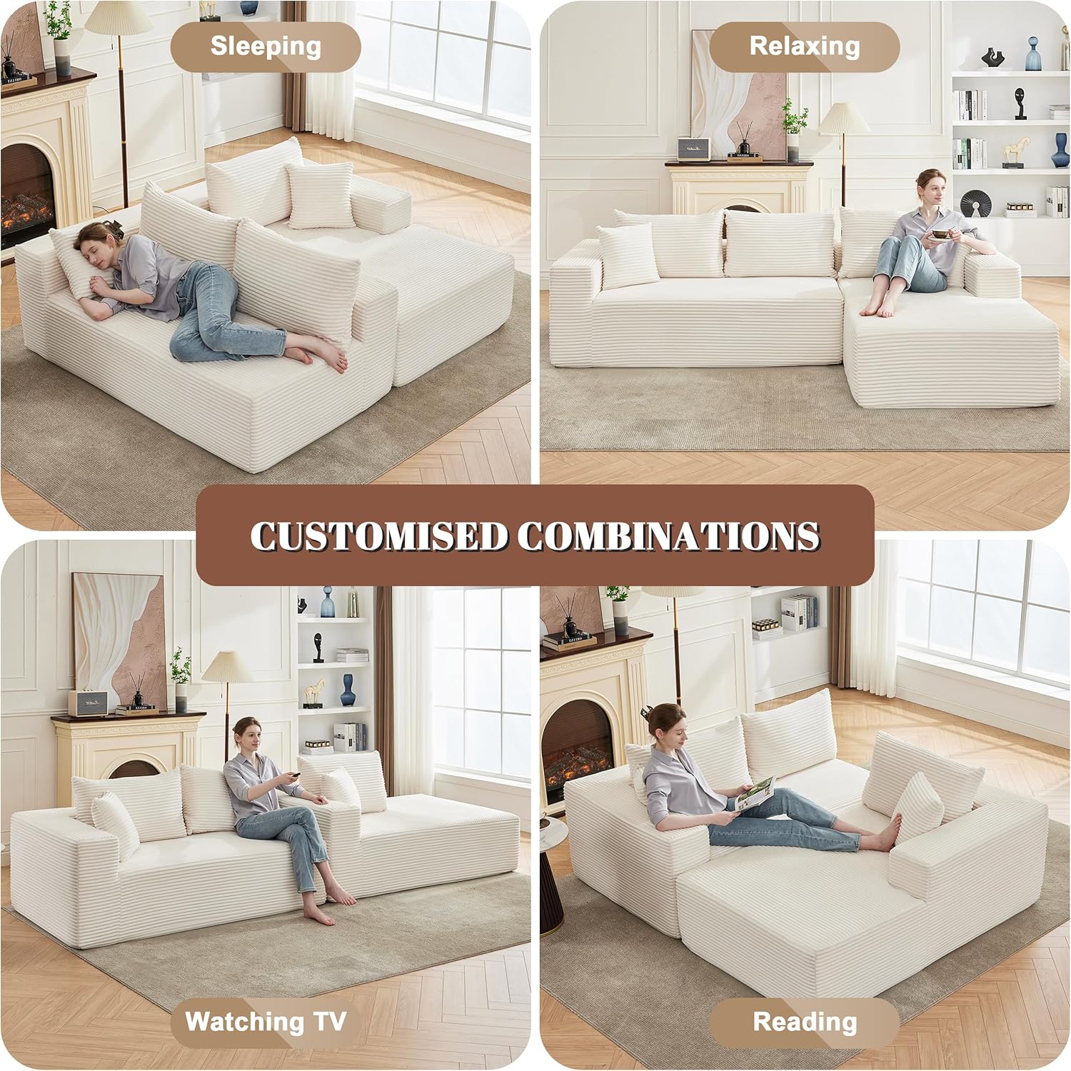 Canapé d'angle Cloud 110, canapé sans ossature pour salon, canapé d'angle modulable avec assise profonde