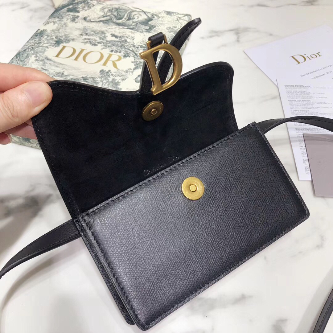 D Black Calfskin Saddle Belt Bag