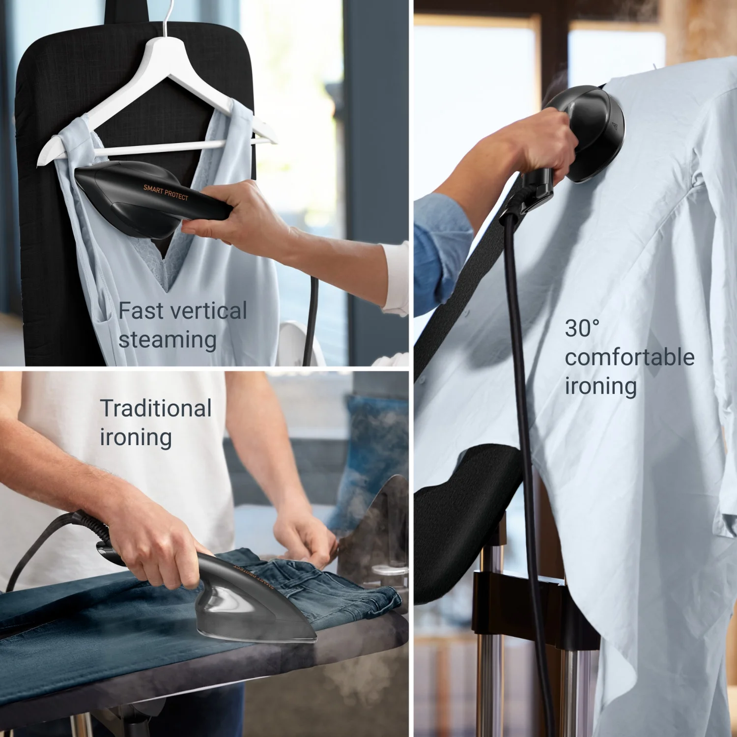 IXEO Full Size Steamer for Clothes with Ironing Board, Garment Steamer, 65 Inch, 1500 Watts, Portable, QR1410(Black Gold) - Image 6
