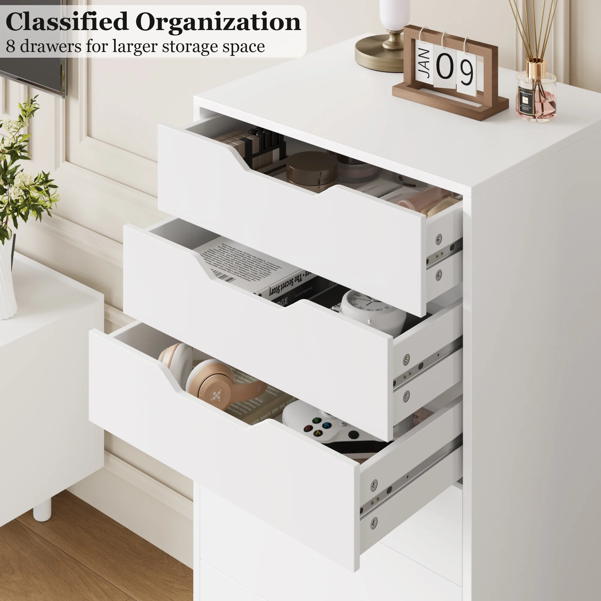 Vertical 8 Drawer Dresser, 44.5����H Modern Drawers Dresser for Bedroom Living Room, White - Image 8