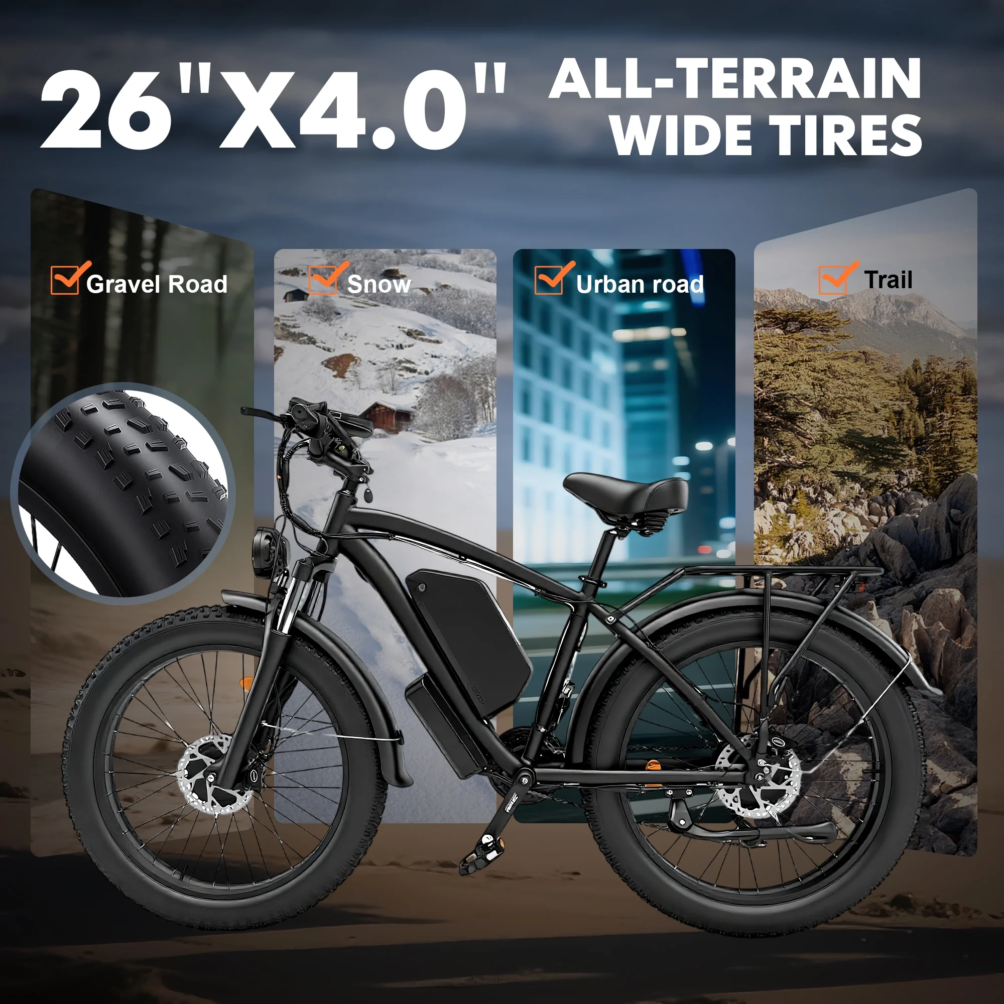 Electric Fat Tire Bike for Adults, 6000W Dual Motor Ebike, Max 50MPH 26"x4.0 Off-Road Mountain Electric Bicycle, 60V 25AH, UL2849 - Image 5