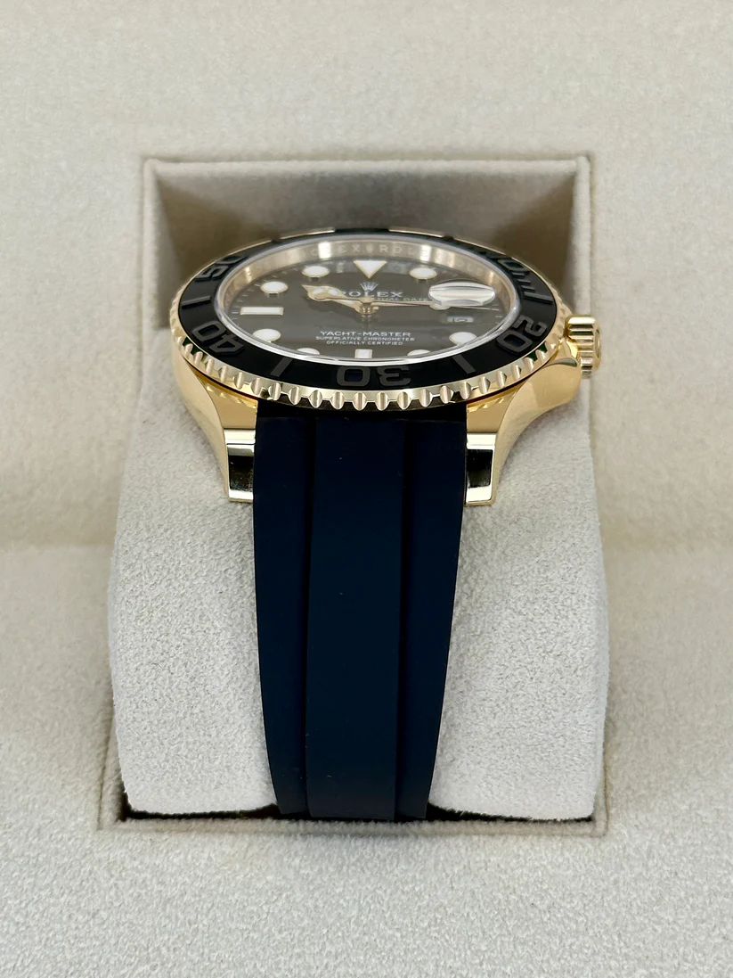 [Super Clone]RLX Yacht-Master 42mm Yellow Gold  Watch - Black Dial - Rubber Strap 226658