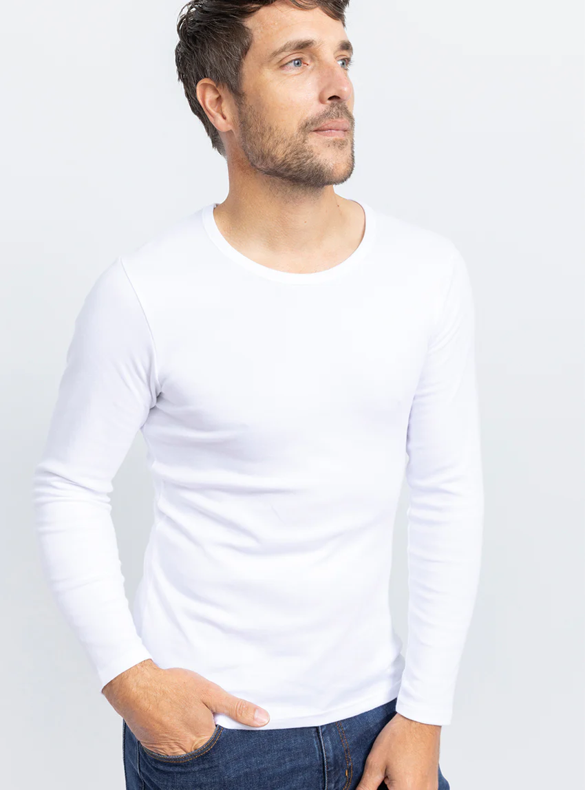 Tee-shirt homme manches longues en coton blanc