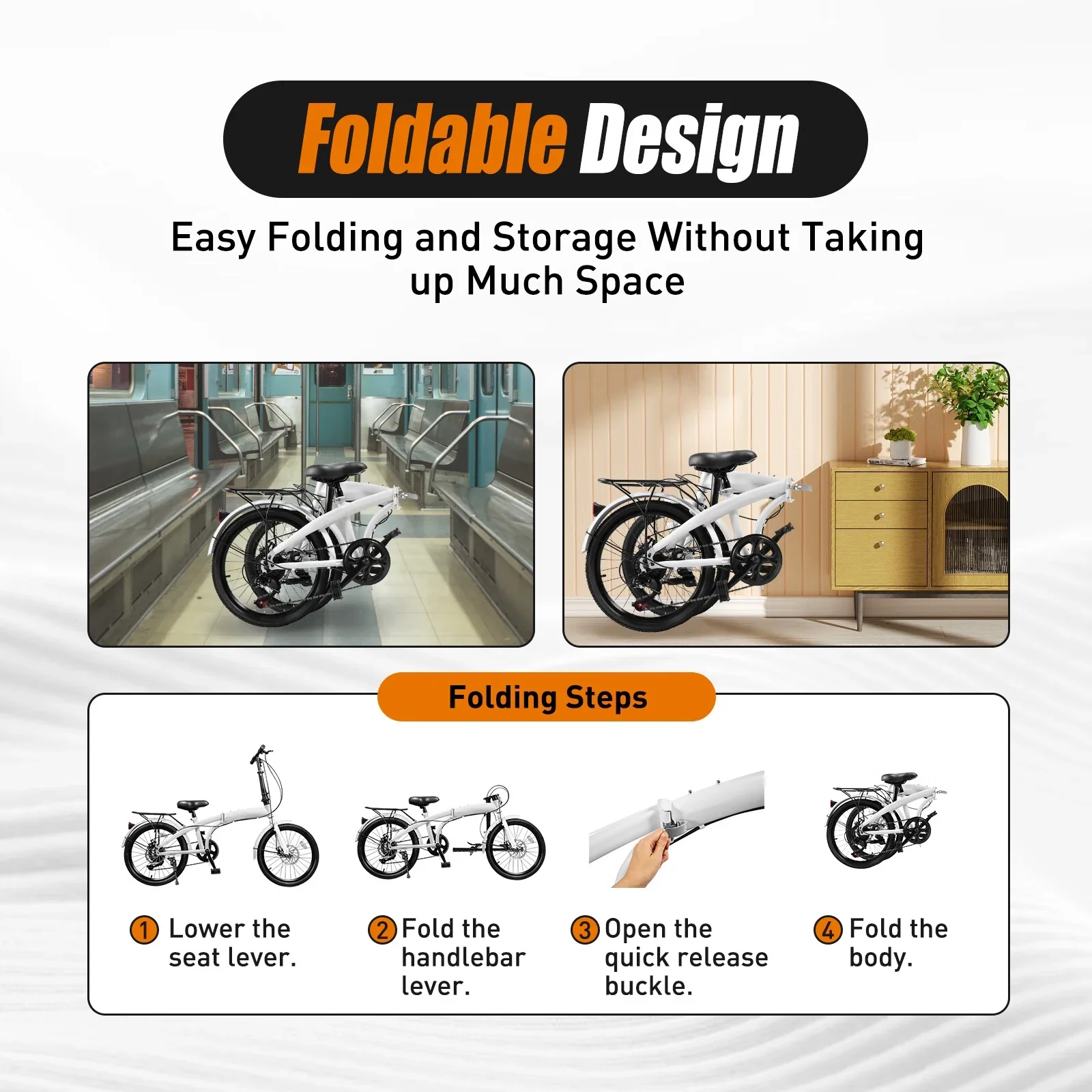 LOYALHEARTDY 20 Folding Bike 7-Speed Unisex Mountain Bicycle Adjustable Height MTB City Bike for Adult Teenager High Carbon Steel Foldable Bicycle for Riding Traveling w/Dual Disc Brakes & Fender