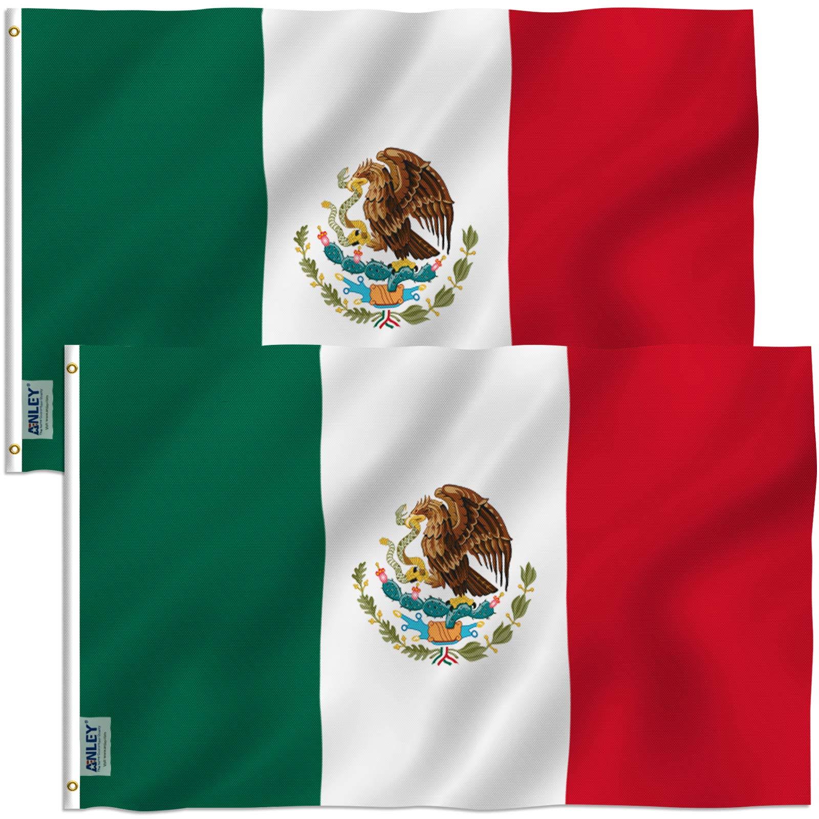 Anley Pack of 2 Fly Breeze 3x5 Foot Mexico Flag - Vivid Color and Fade Proof - Canvas Header and Double Stitched - Mexican MX National Flags