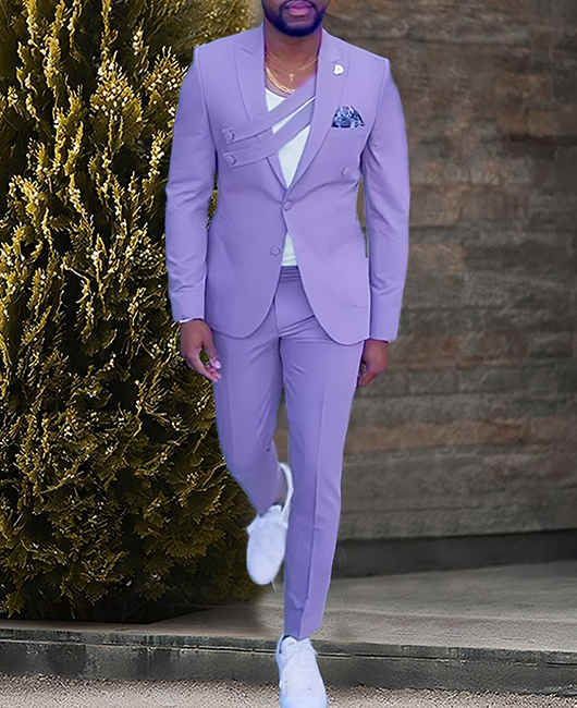 Ensemble blazer et pantalon 2 pièces uni à poches et col à revers