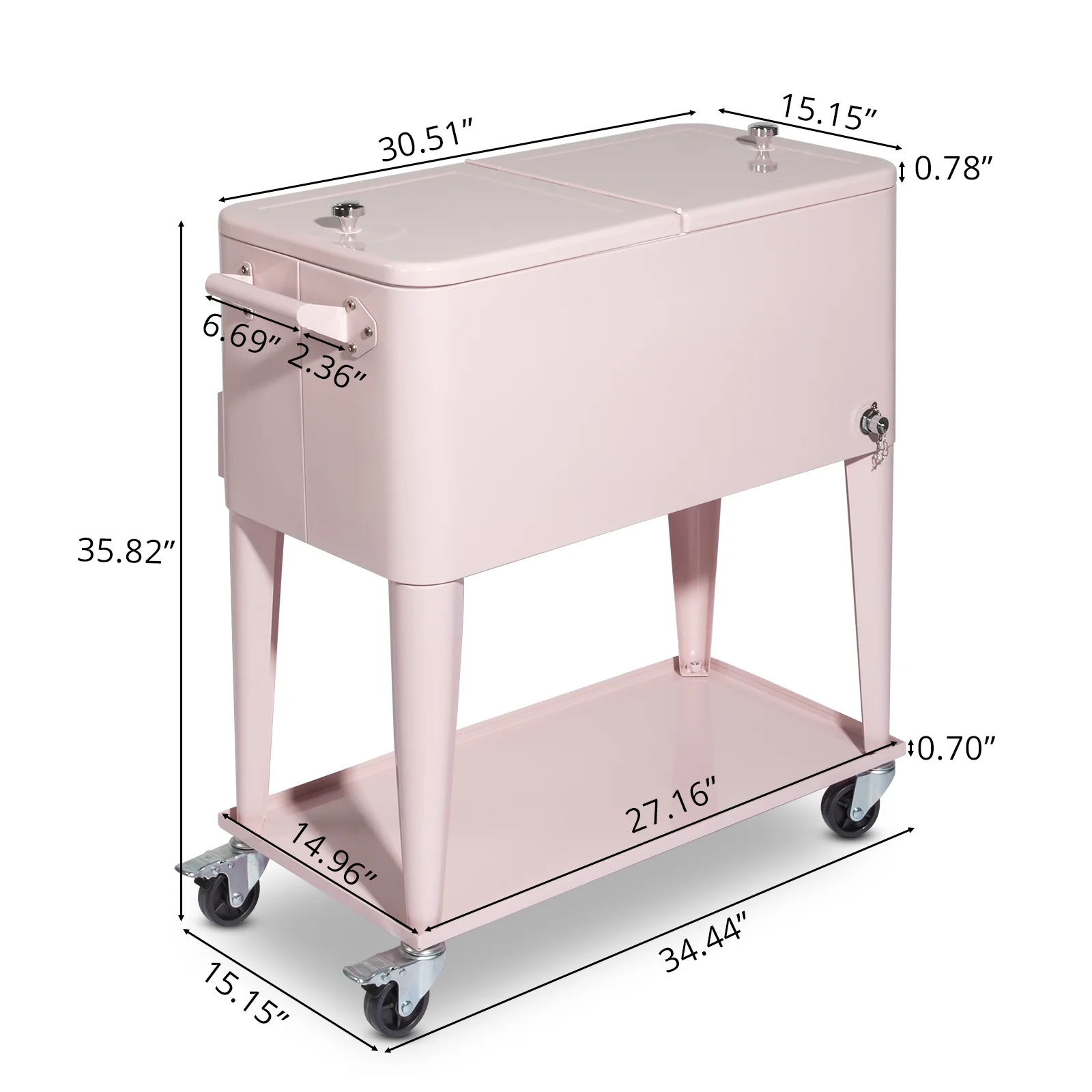 Rolling Cooler 80QT Frozen Warm Function with Shelf Pink - Image 8