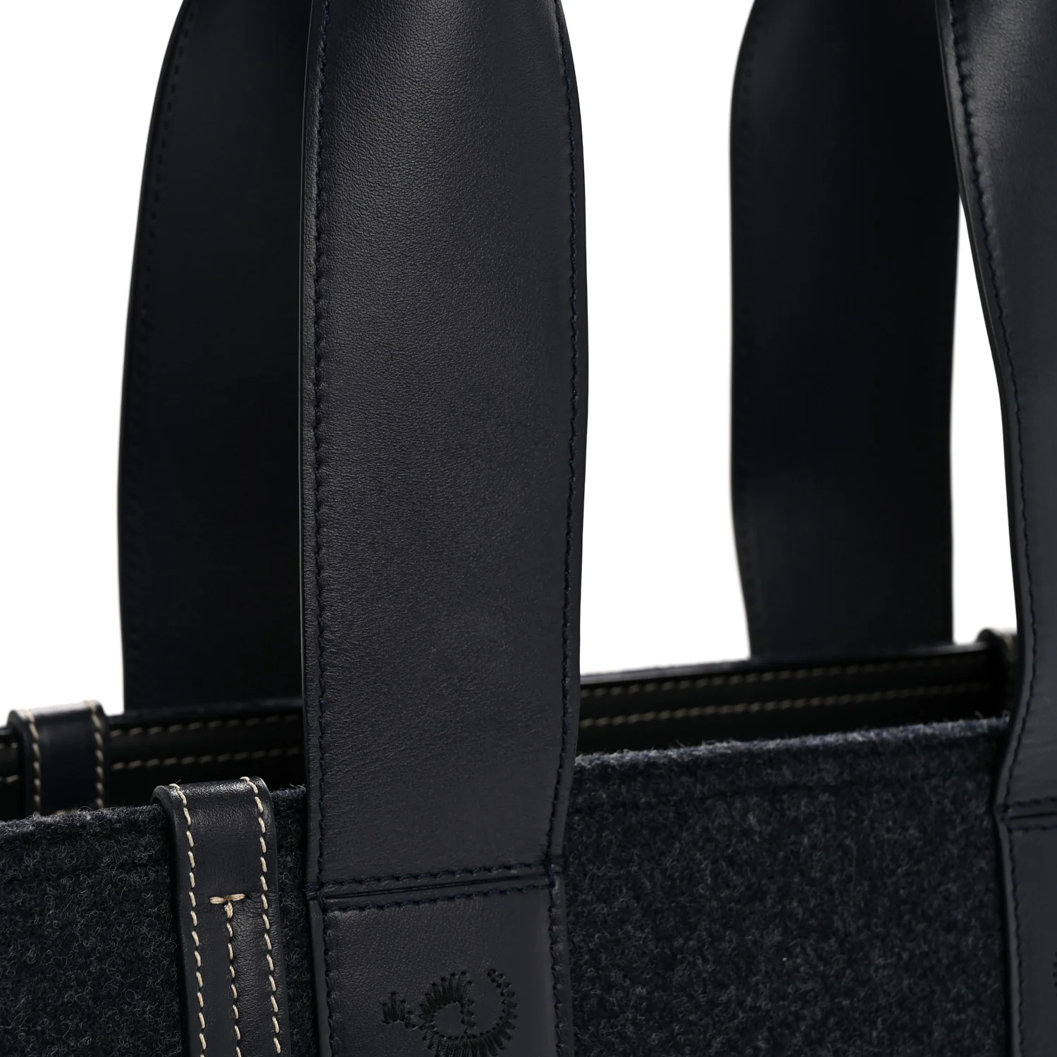 Felt Shiny Calfskin Medium Woody Ribbon Tote Obscure Navy
