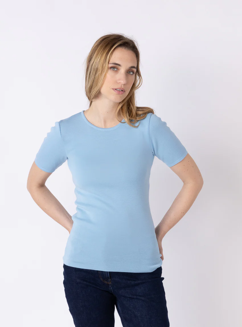 Tee-shirt thermique femme en laine merinos bleu glacier