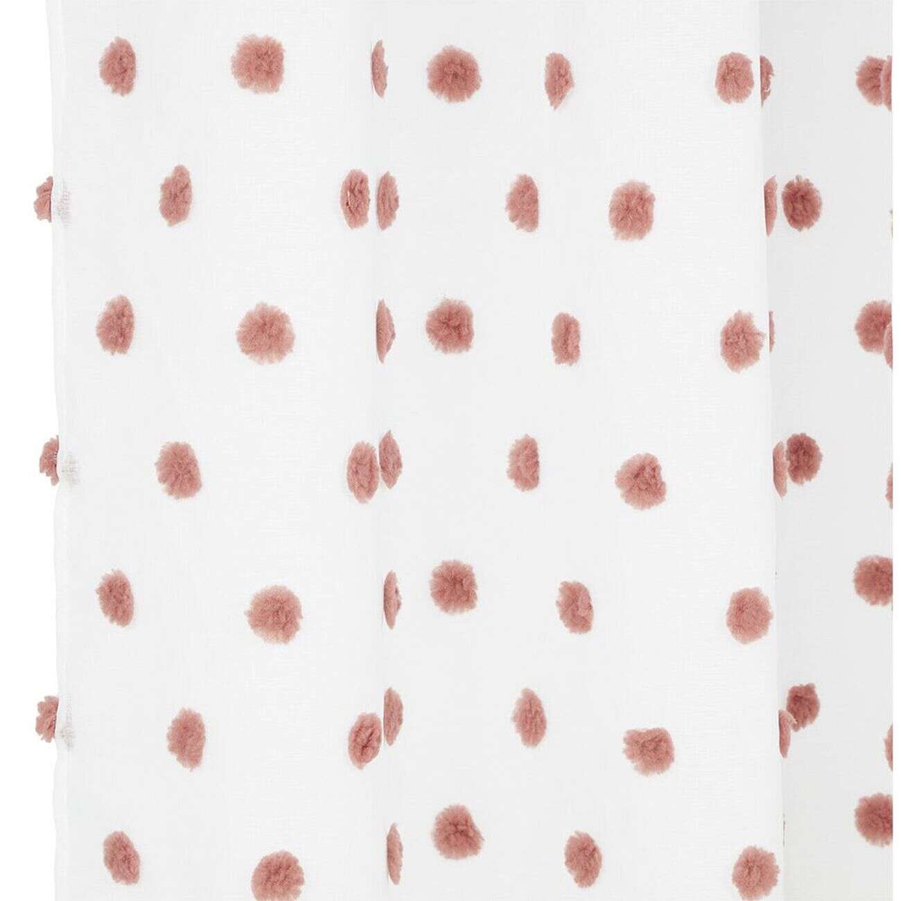 Voilage polyester à pompon 140x240cm blanc et rose