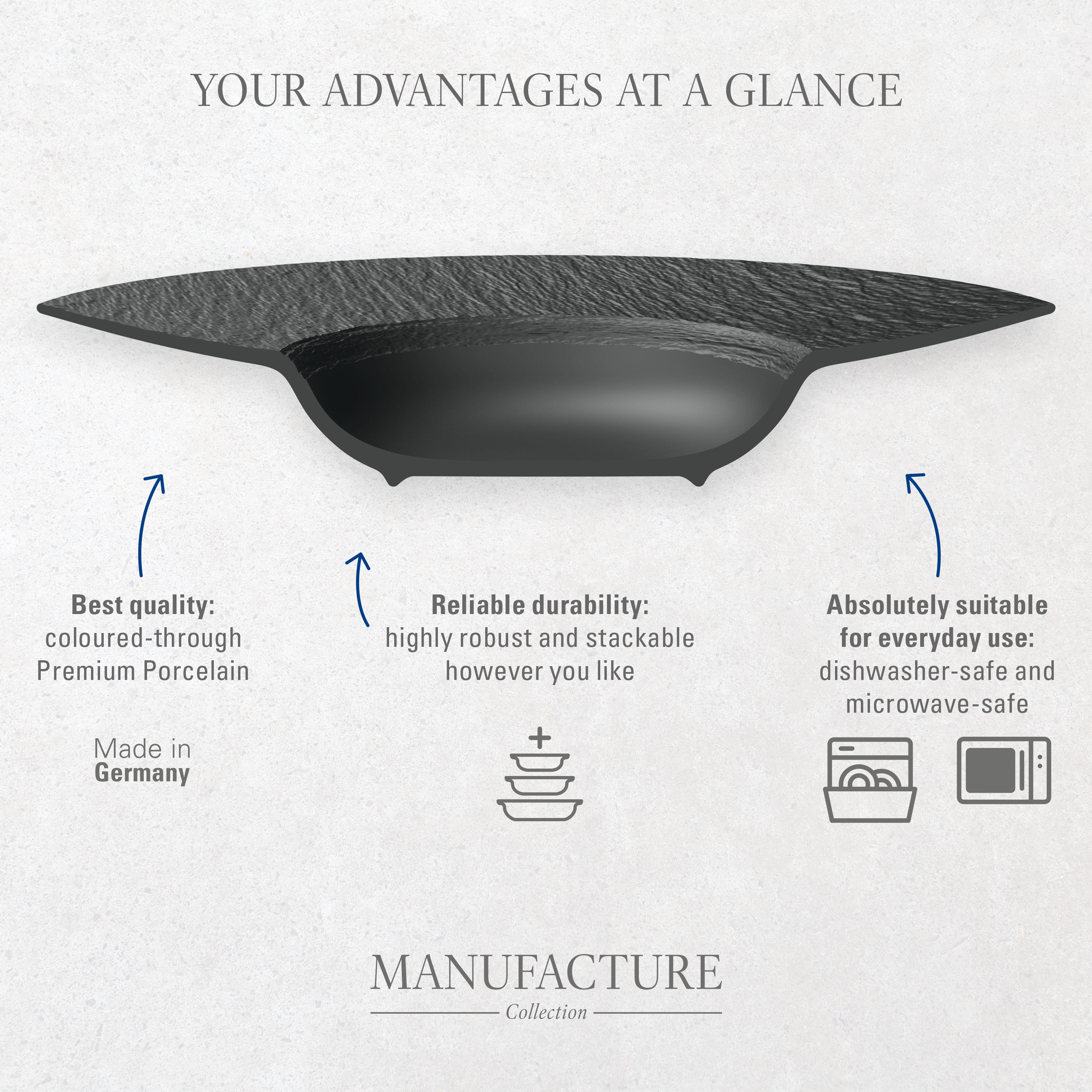 Manufacture Dinnerware set - Black, Premium Porcelain