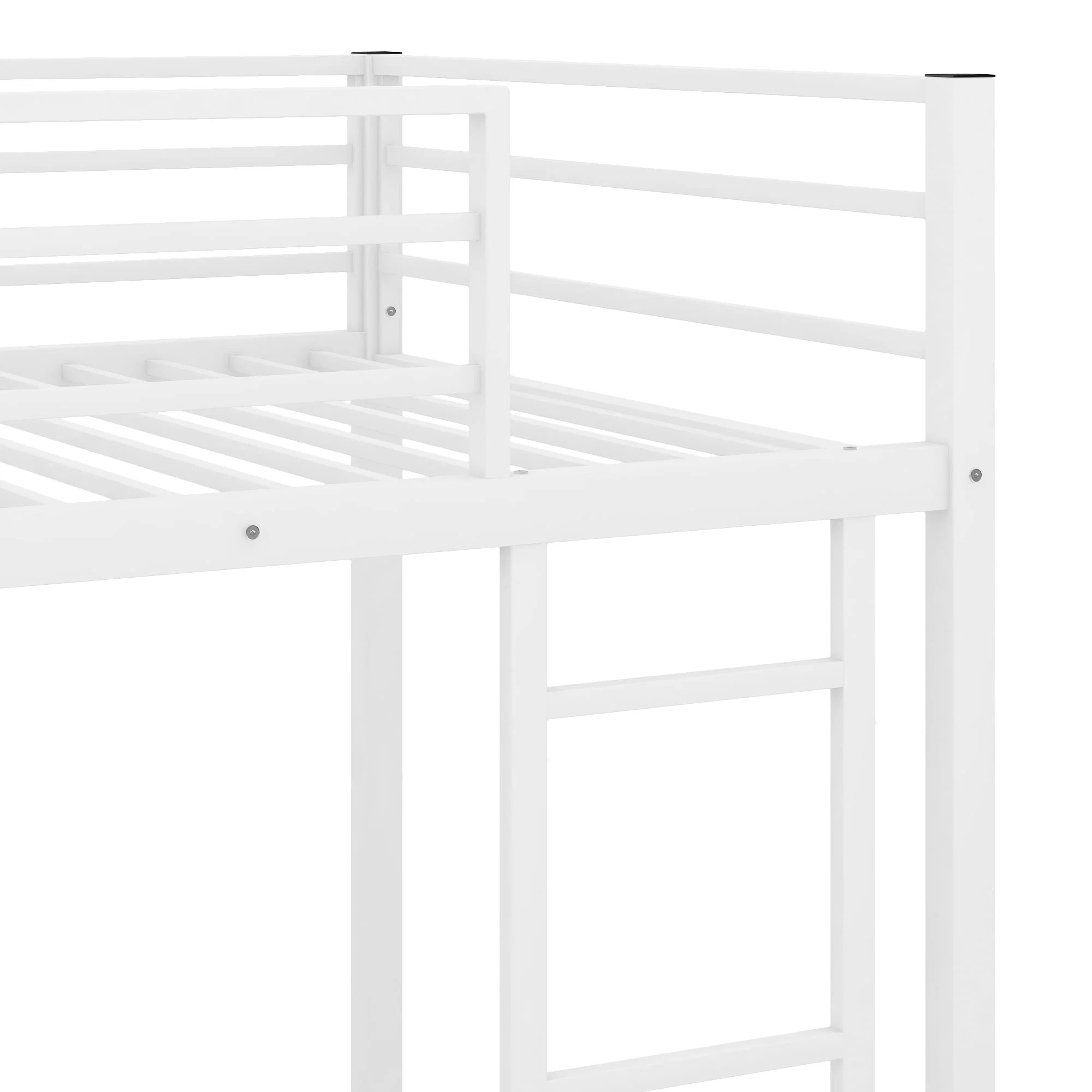 Twin Over Twin Metal Bunk Bed, Low Twin Bunk Bed With Safety Guardrail and Ladder,No Box Spring Needed,Steel Bunk Bed Platform Suitable for Girls Boys Teens, White - Image 6