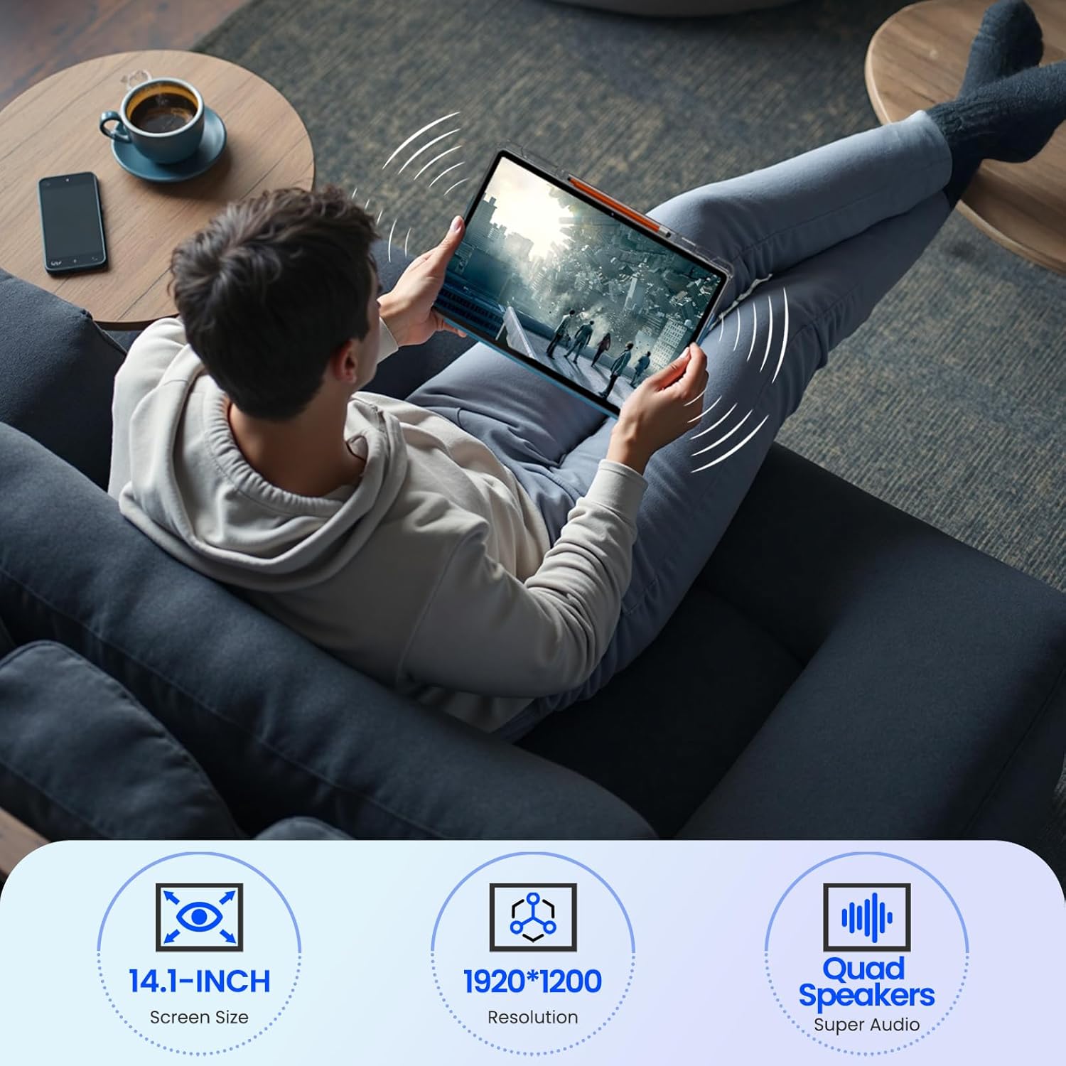 14 inch Large Screen Tablet  Android 15 Tablet 16GB RAM 256GB ROM  1920 * 1200 IPS FHD Display  Widevine L1  10000mAh 18W Charging  Wi-Fi & Bluetooth  4G LTE  with Stand Case & Stylus