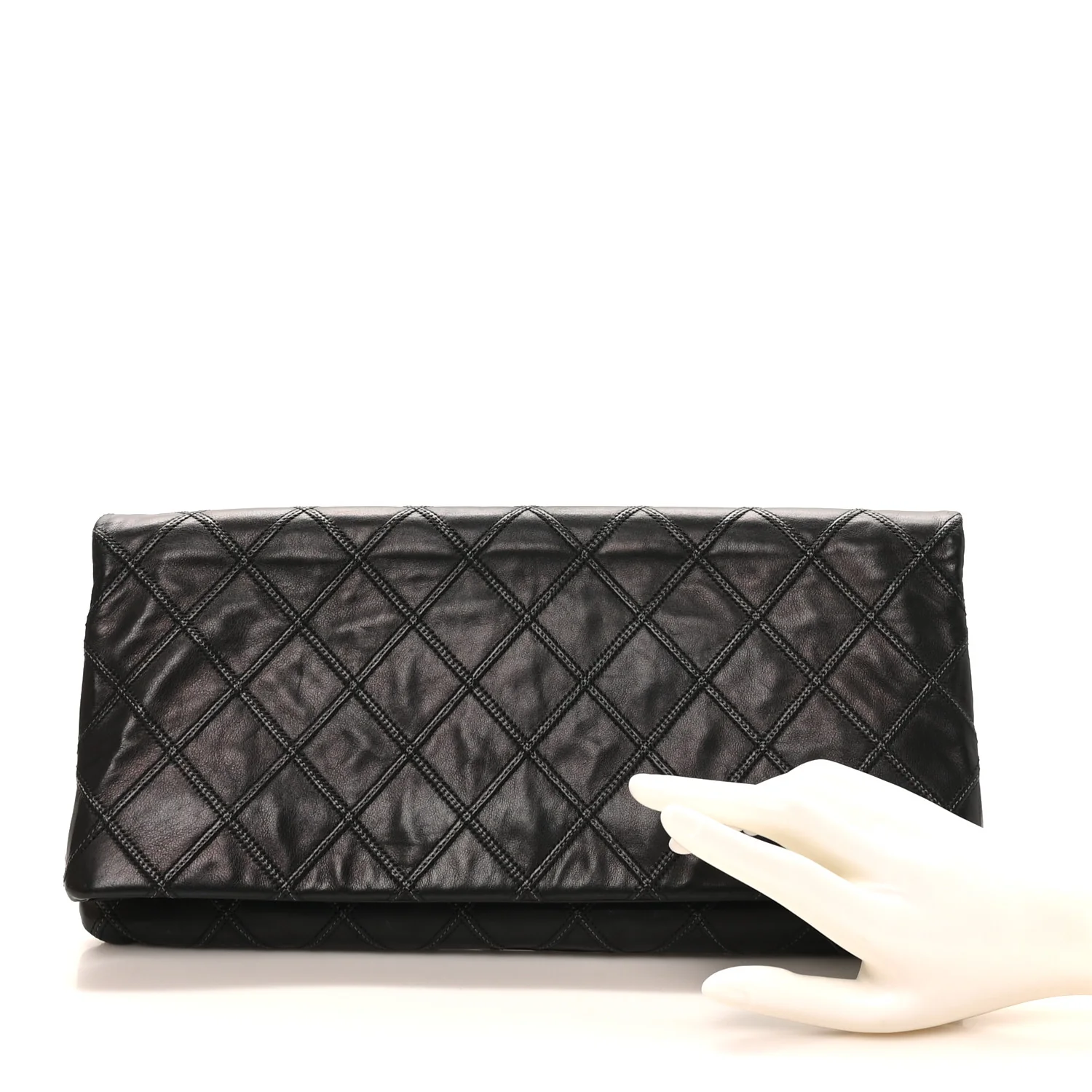 Calfskin Stitched Thin City Clutch Black