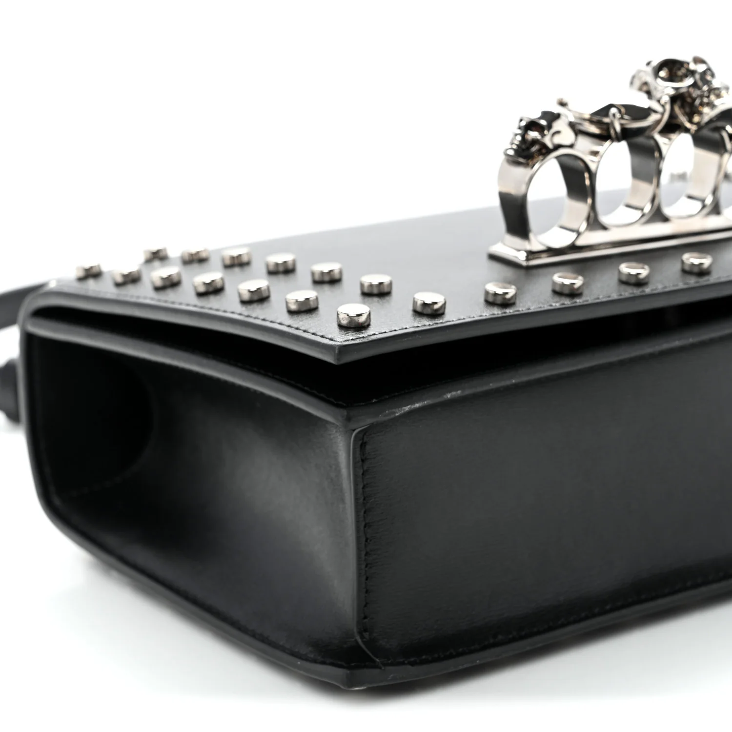 Calfskin Studded Jeweled Knuckle Satchel Black