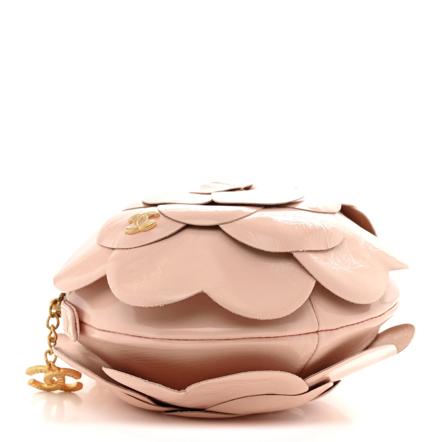 Patent Lambskin Camellia Bouquet Clutch With Chain Light Pink