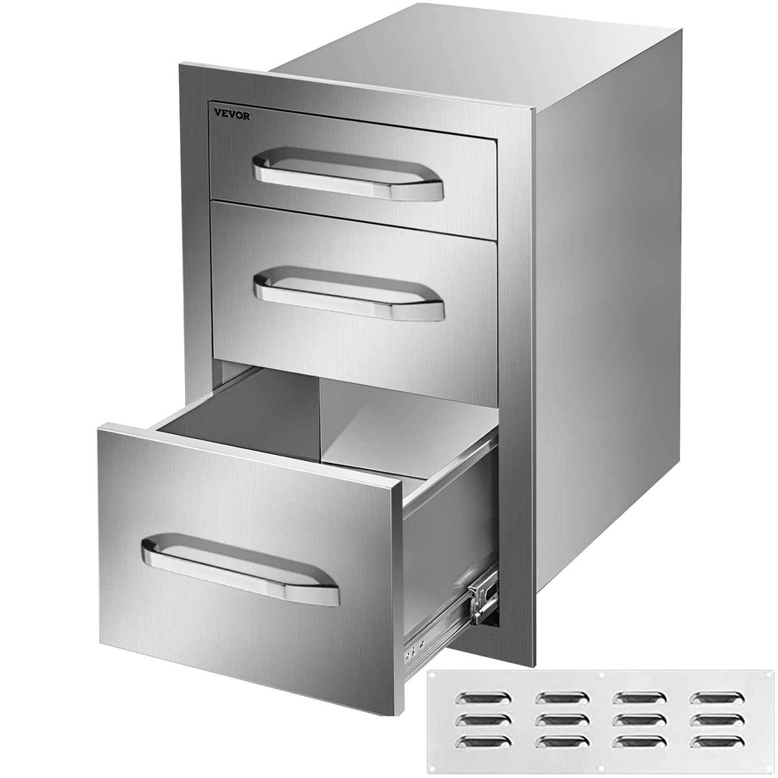 Outdoor Kitchen Drawers 18 W x 20.5 H x 20.5 D. Flush Mount Triple Access BBQ Drawers with Stainless Steel Handle. BBQ Island Drawers for Outdoor Kitchens or BBQ Island Patio Grill Station