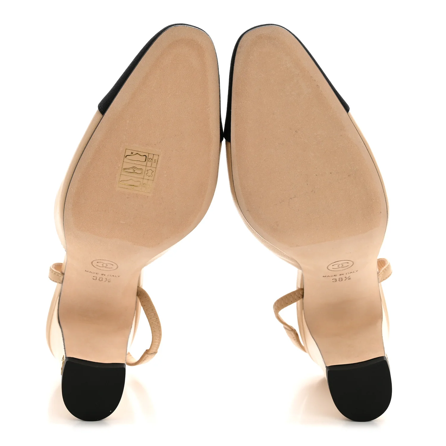 Goatskin Grosgrain Cap Toe CC Slingback Pumps 38.5 Beige Black