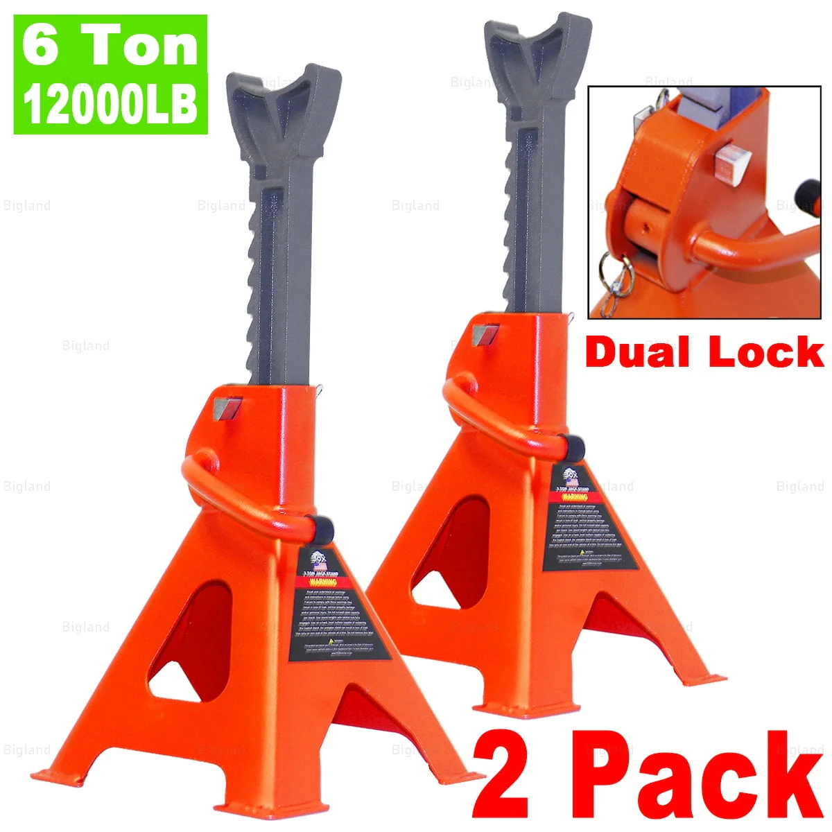 BIGLAND 2 Pack 6 Ton Heavy - Duty Jack Stand Pair for Car Truck Tire Vehicle Lift 14 1/2 In. - 24 In. Lift Range