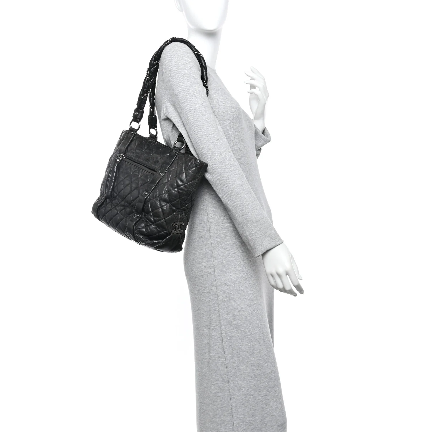 Distressed Lambskin Vintage Ligne Lady Braid Tote Black