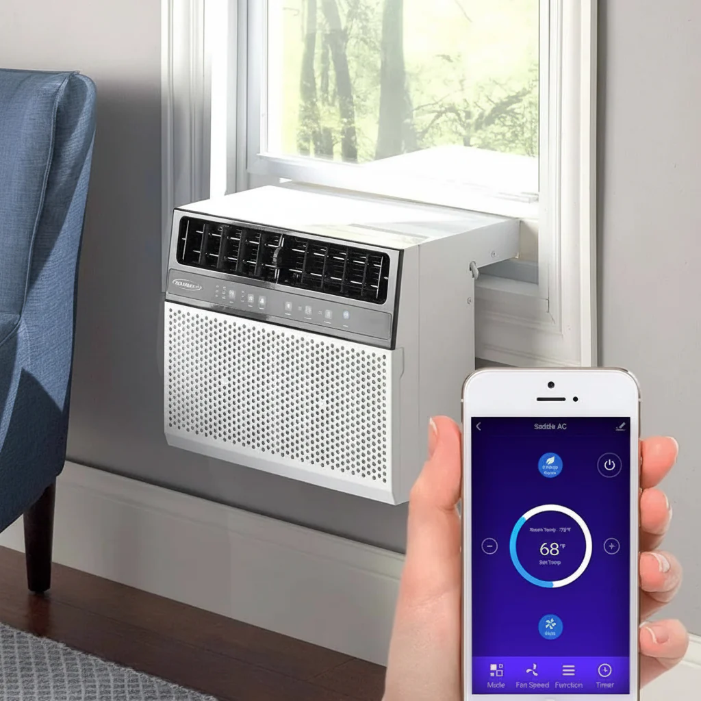 Soleus Air 8,000 BTU Hybrid Saddle Window Air Conditioner with WiFi, White