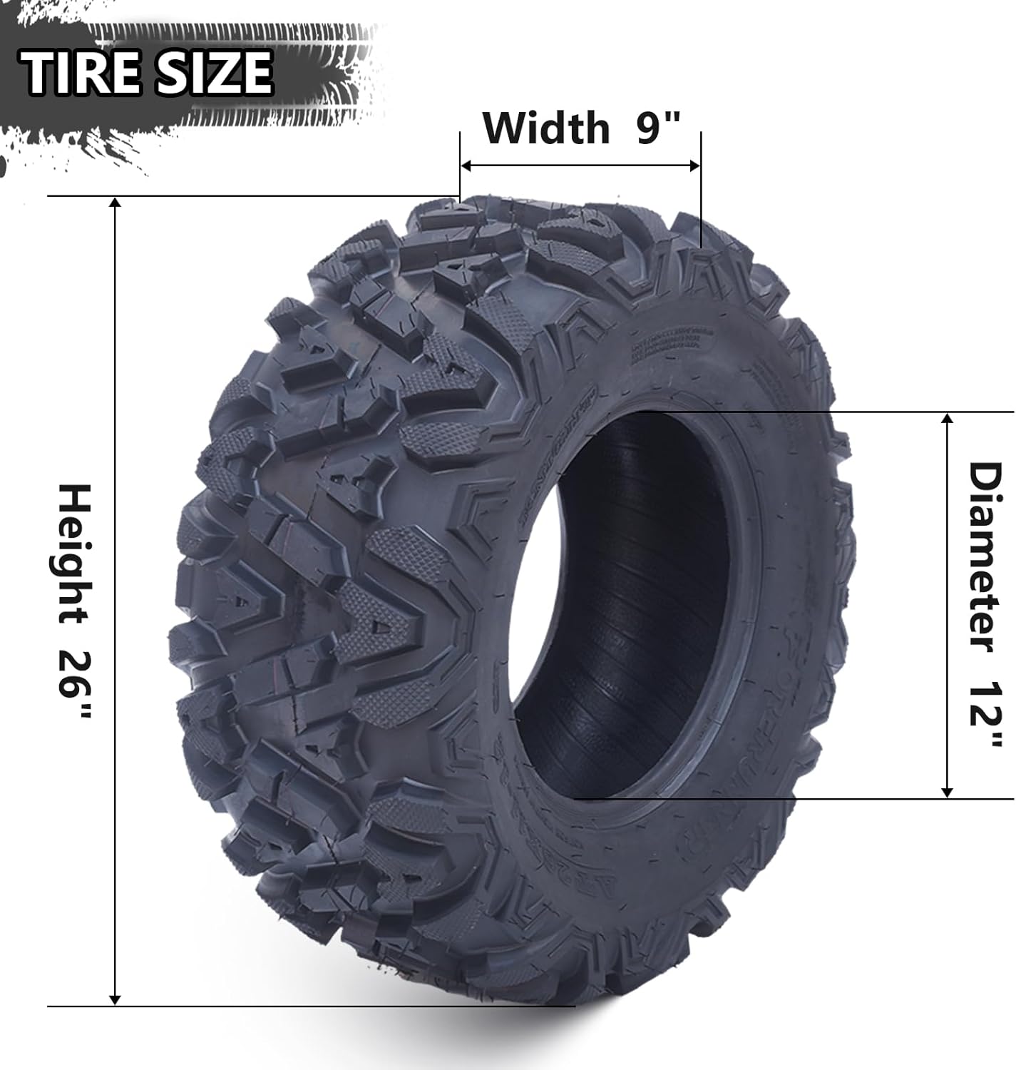 Pneus VTT 26x12x12, lot de 2 pneus VTT 26x12-12 6PR, pneus tout-terrain VTT/SSV, ​​noirs