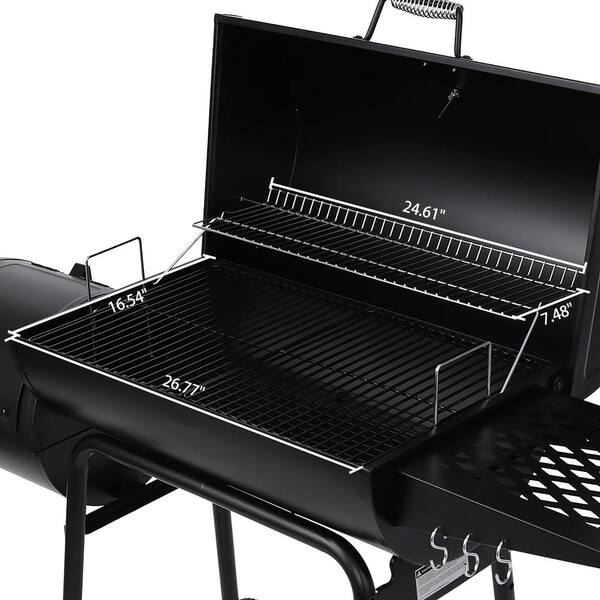 30 in Smoker Black Barrel Charcoal Grill with Offset Smoker with Cover For Outdoor, Backyard Cooking Image 5