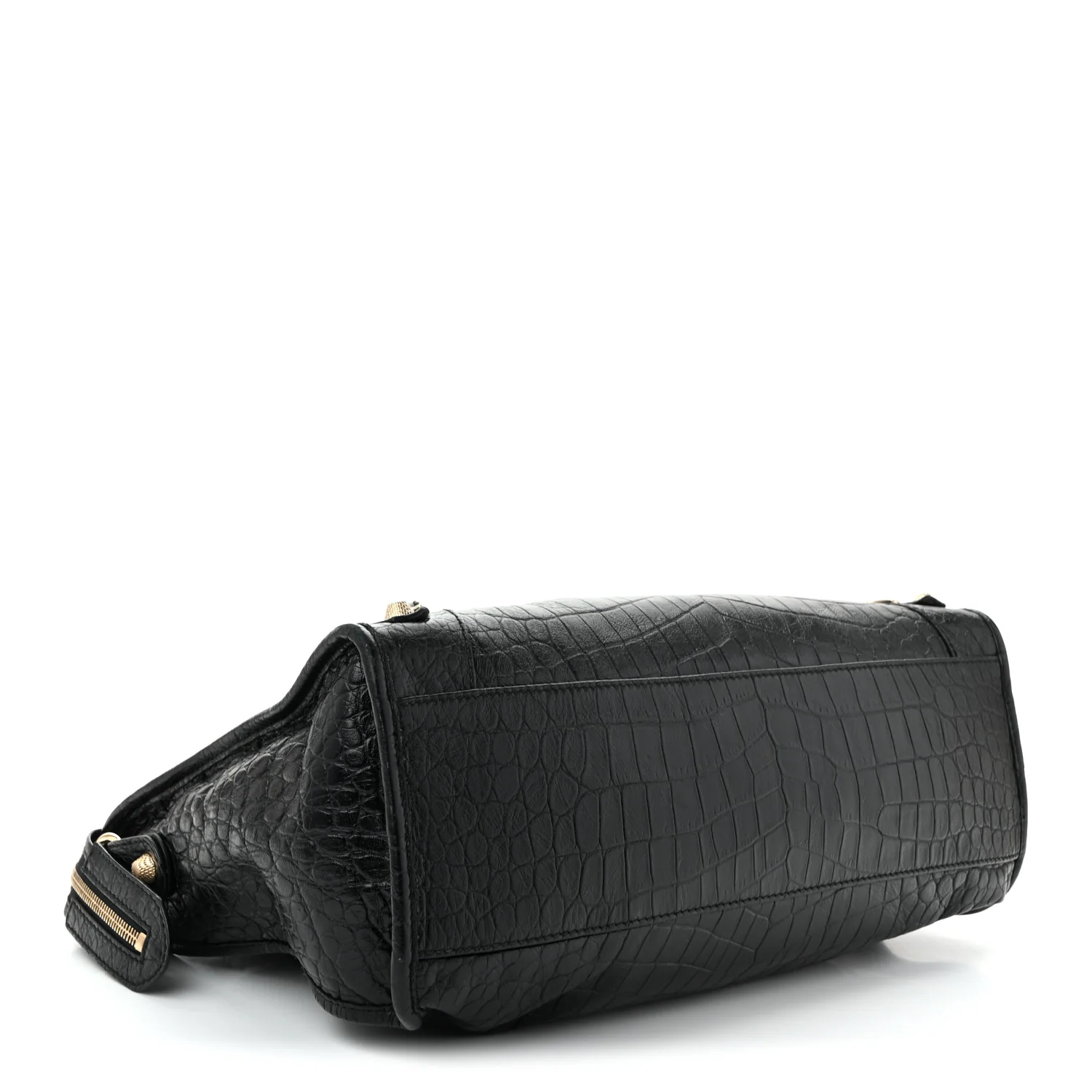 Calfskin Crocodile Embossed Giant 12 Gold Hardware City Black