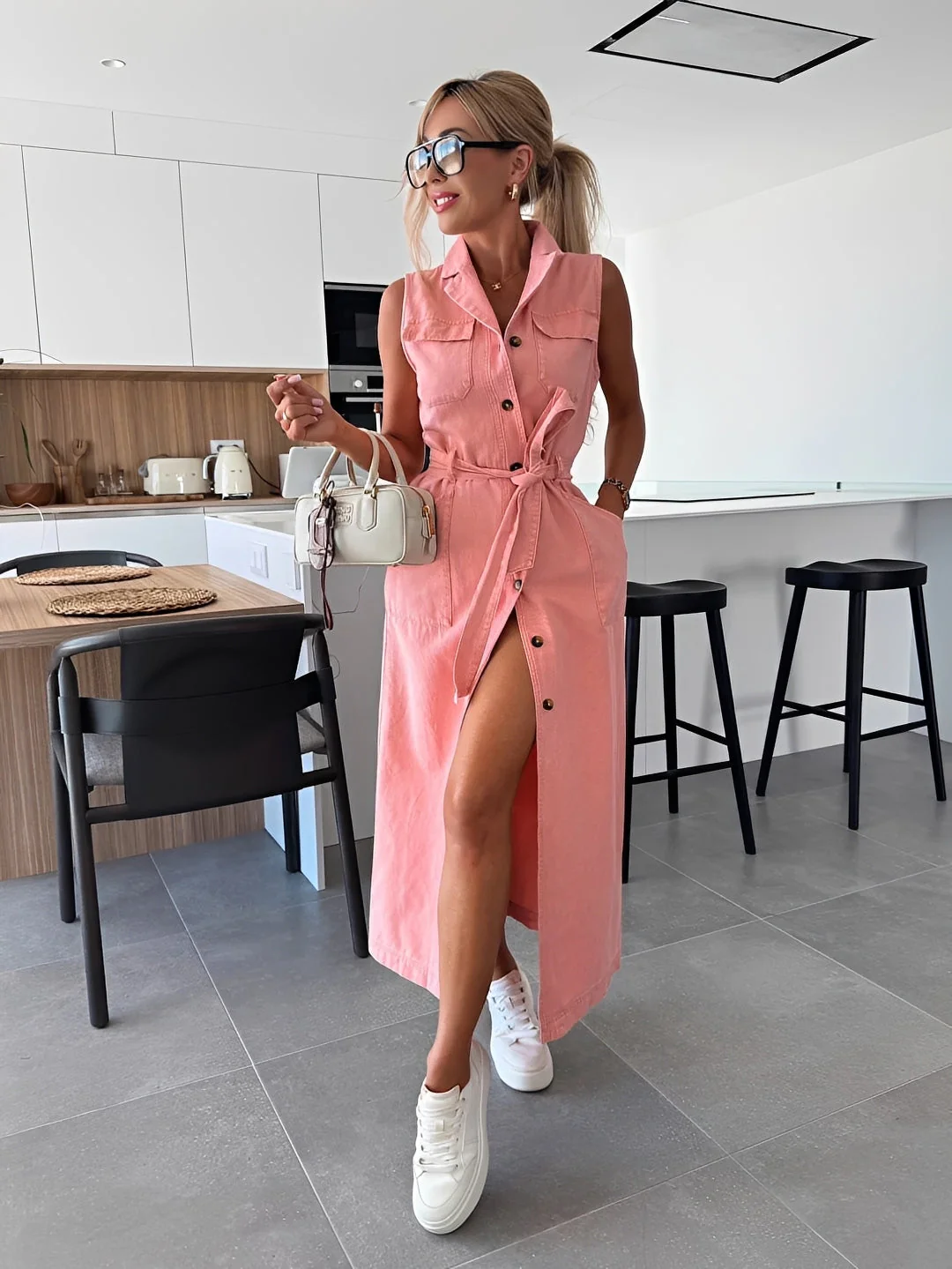 Steph - Robe midi en denim élégante
