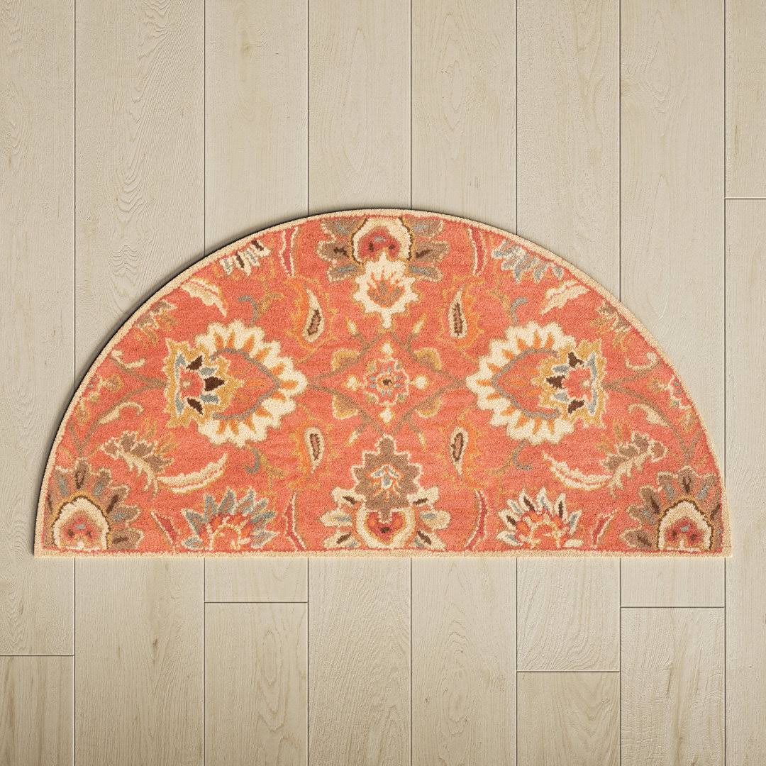 Aaron Floral Hand Knotted Wool Terracotta Area Rug Birch Lane Rug Size: Half Circle 2' x 4'