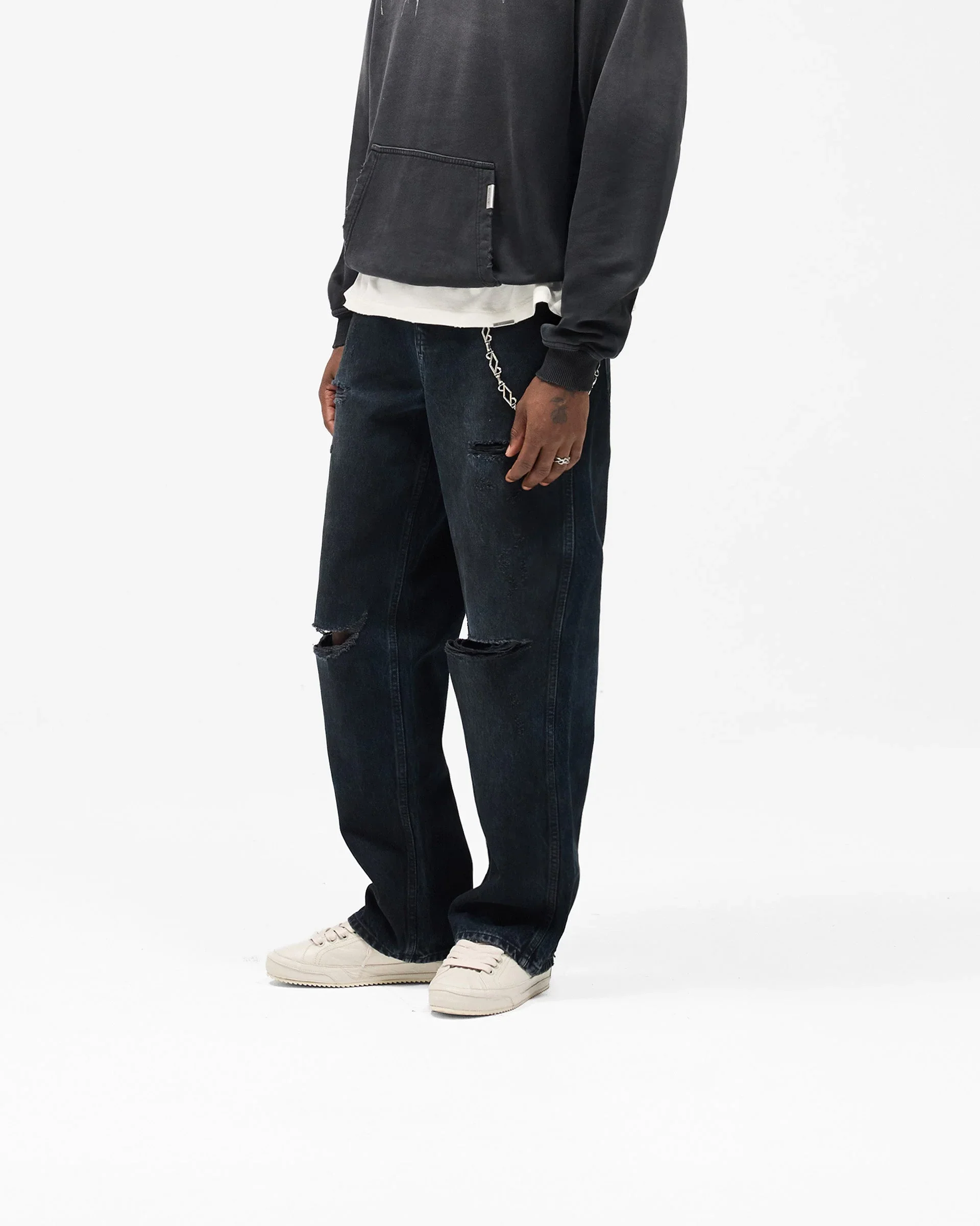 R3 Distressed Baggy Denim - Petrol
