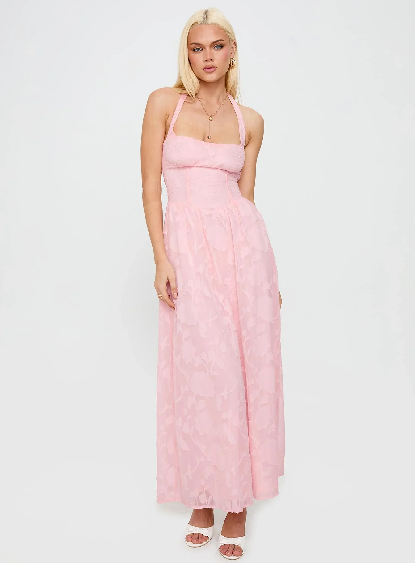 Fransiska Burnout Halter Maxi Dress Pink