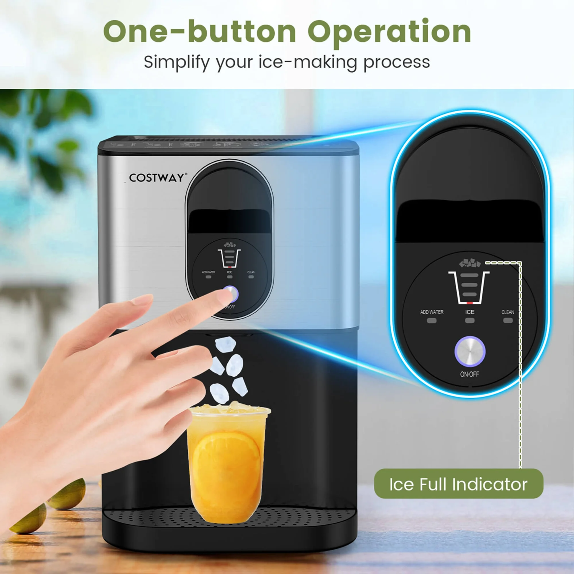 Costway 56 lb/24 H Pepple Chewable Countertop Ice Maker with Self - Cleaning System