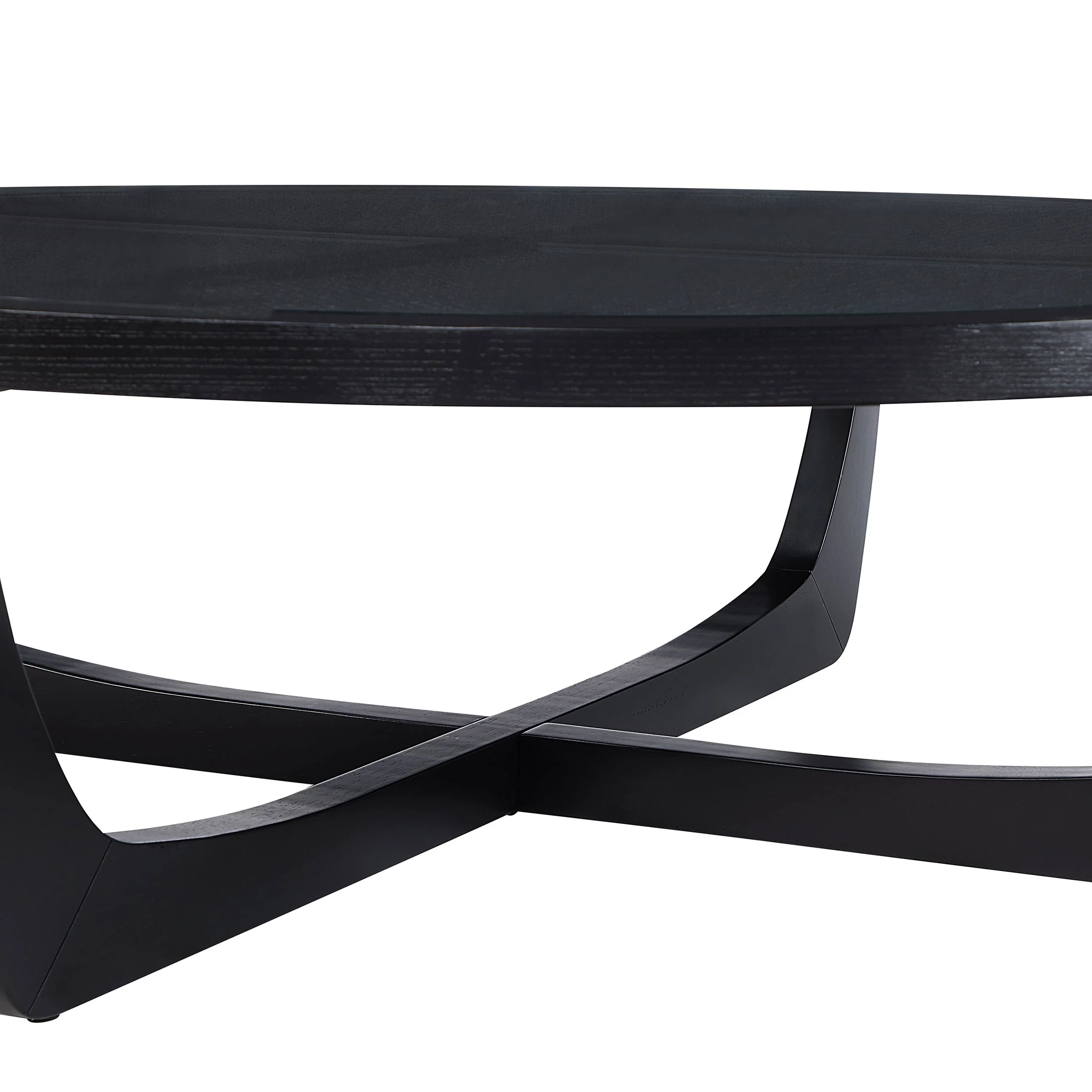 Round Rattan and Glass Top Coffee Table, Black(Black) - Image 7