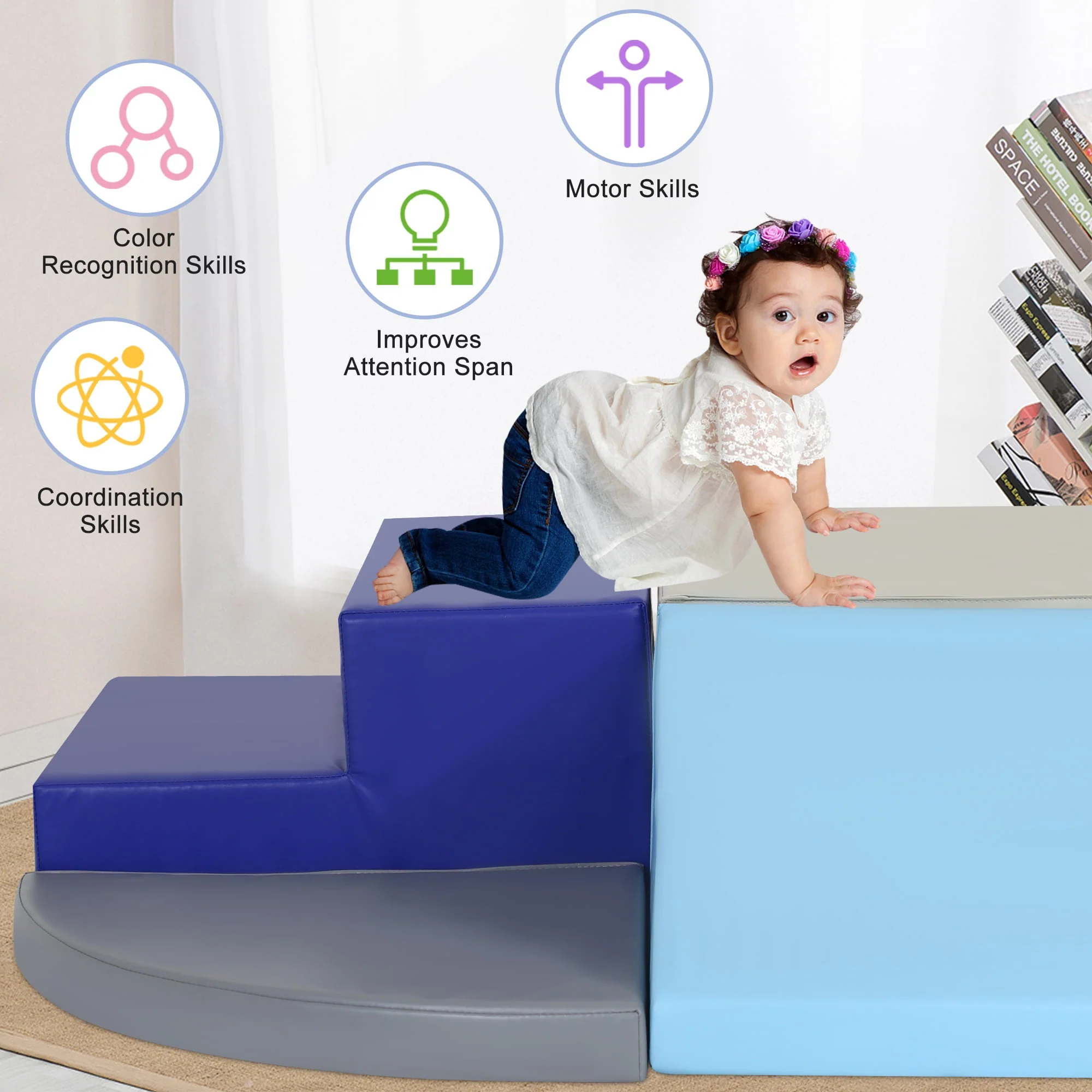 YRLLENSDAN 4 Piece Soft Climb and Crawl Activity Play Set, Corner Climbing Lightweight Foam Shape Toy for Toddlers Gym Play Foam Climbers Blocks for Kids 1 3 Babies Indoor Image 4