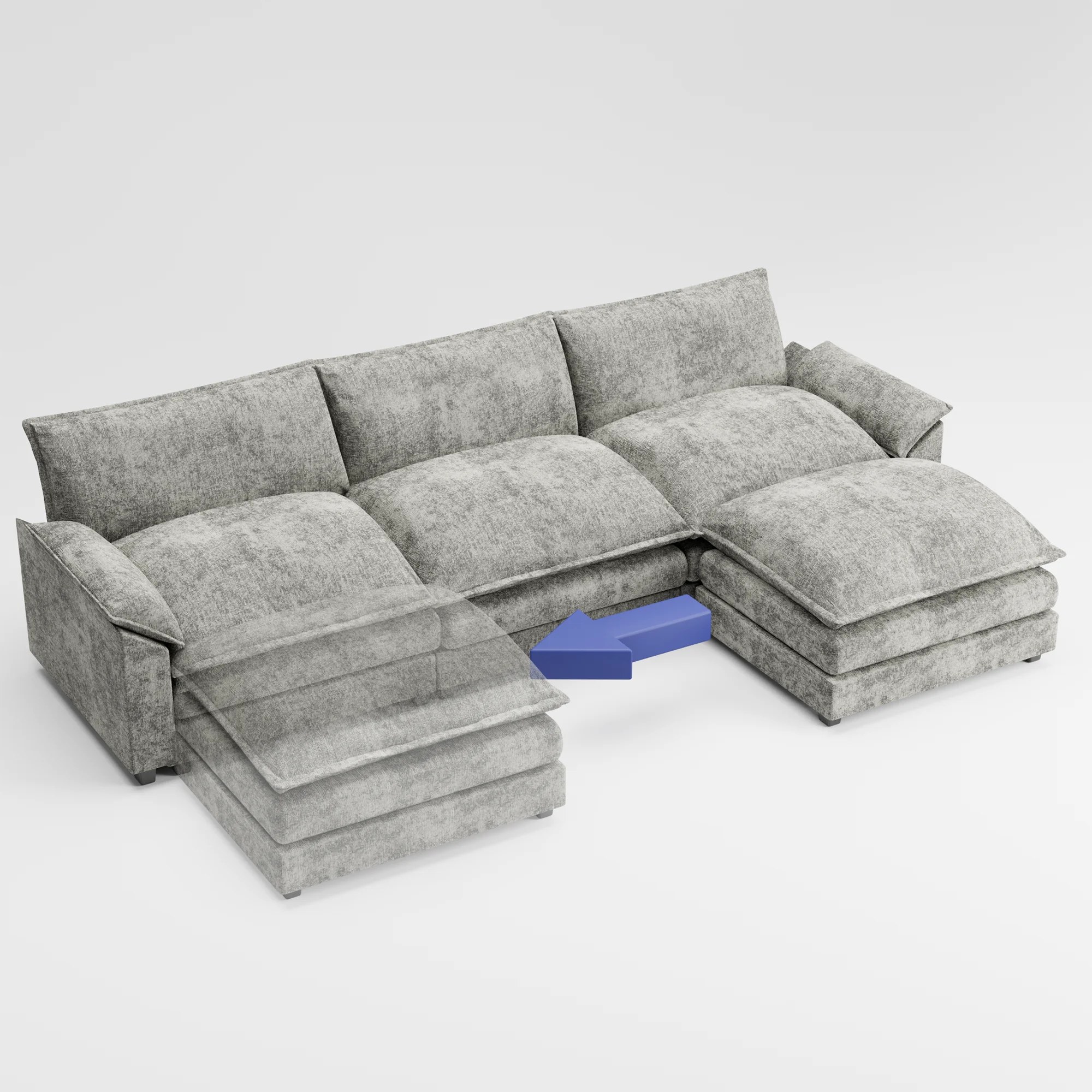 Sectional Sofa 3-seat L-shaped Sofa with reversible toffee chair Movable Footrest Sofa,Gray(Gray) - Image 5