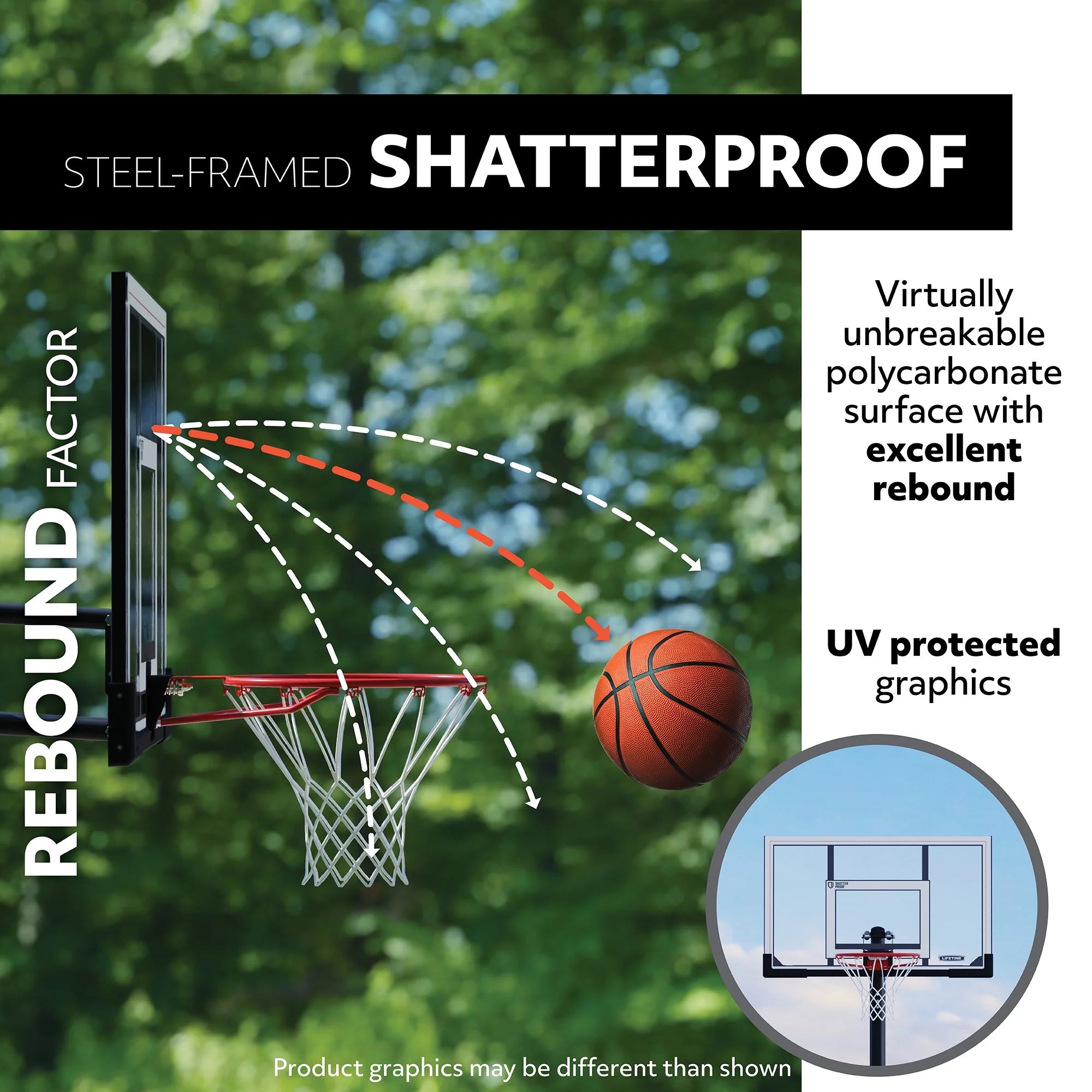 48-Inch Shatterproof Portable Basketball Hoop with Strong Arm Adjustment Slam-It Rim �C Model 90585-Outdoor Play - Image 3