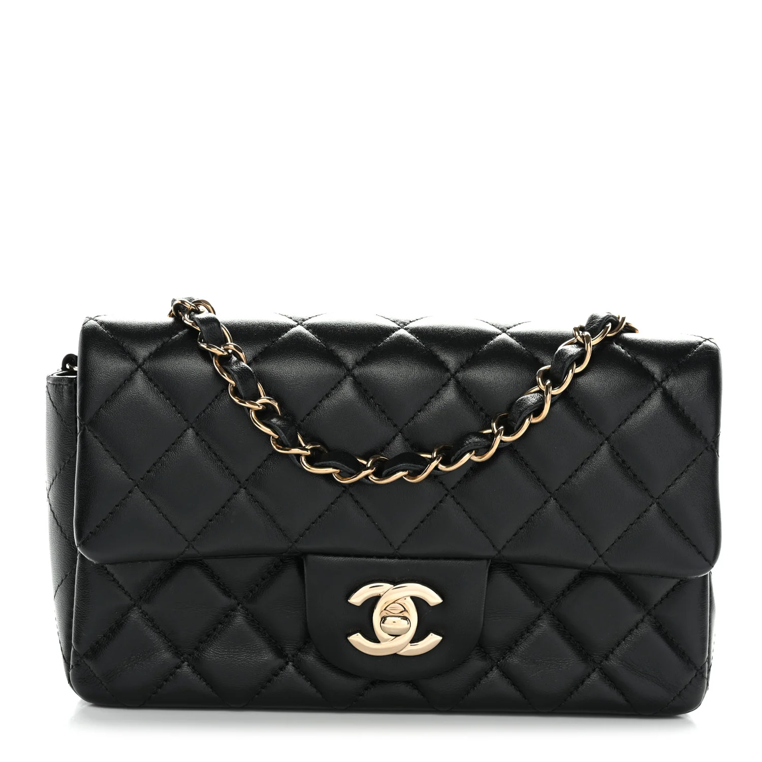 Lambskin Quilted Mini Rectangular Flap Black