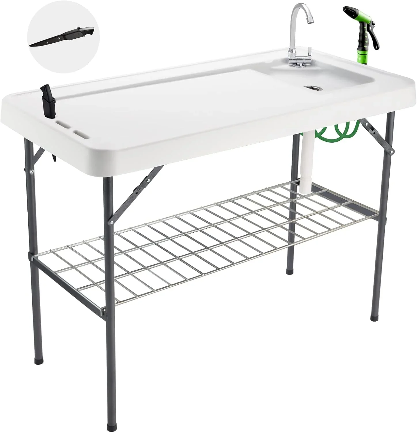 Table pliante de nettoyage de poisson, table d'évier portable pour camping, station de nettoyage de filets de poisson extérieure