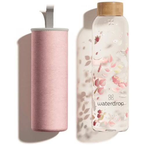 Waterdrop Edition Glass �{ 20 oz �{ Borosilicate Glass Bottle L Incl. Neoprene Sleeve �{ Flair Clear