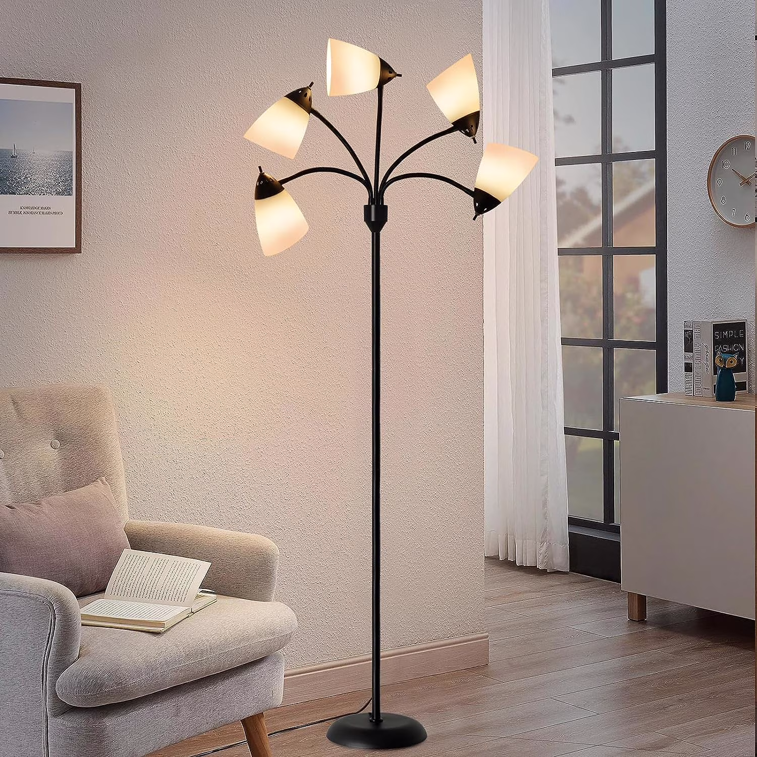 DINGLILIGHTING Floor Lamp Tall for Room: Flexible Gooseneck Floor Lamps Standing for Bedroom Home Office - Modern Floor Lights 5 - Light