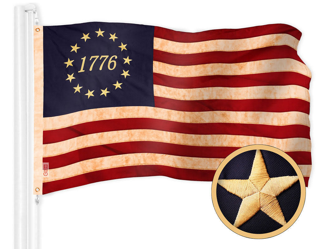 G128 Betsy Ross 1776 Tea-Stained Flag | 3x5 ft | ToughWeave Pro Series Embroidered 420D Polyester | Historical Flag, Embroidered Design, Indoor