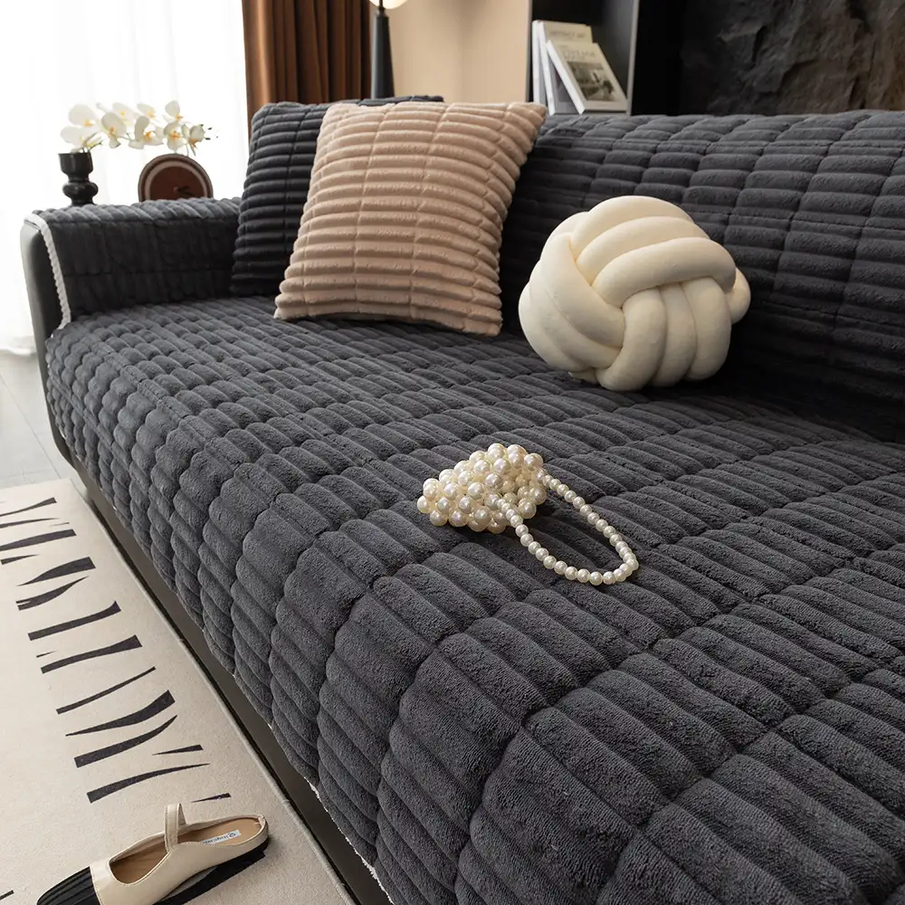 One-Piece Cozy Flannel Sofa Protection Non-Slip Waterproof Sectional Couch Cover