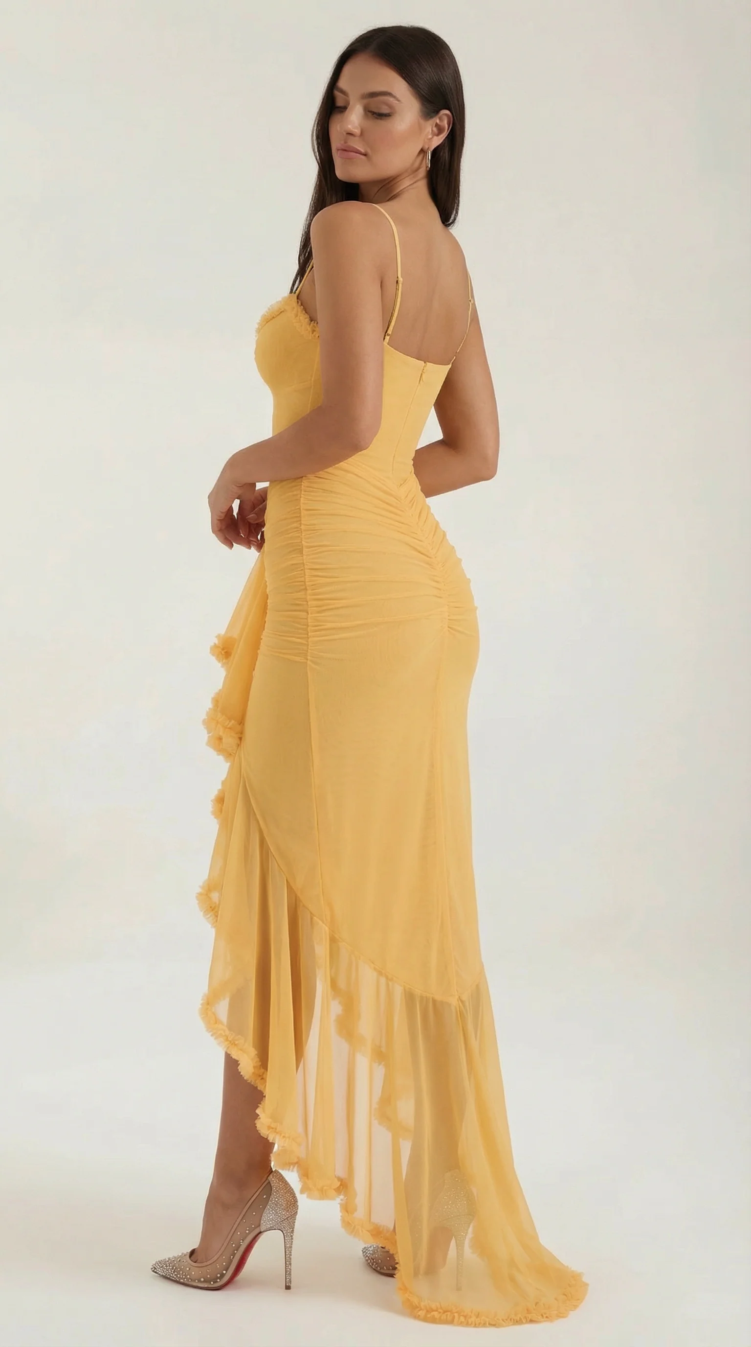 Robe maxi asymétrique à volants pour femmes